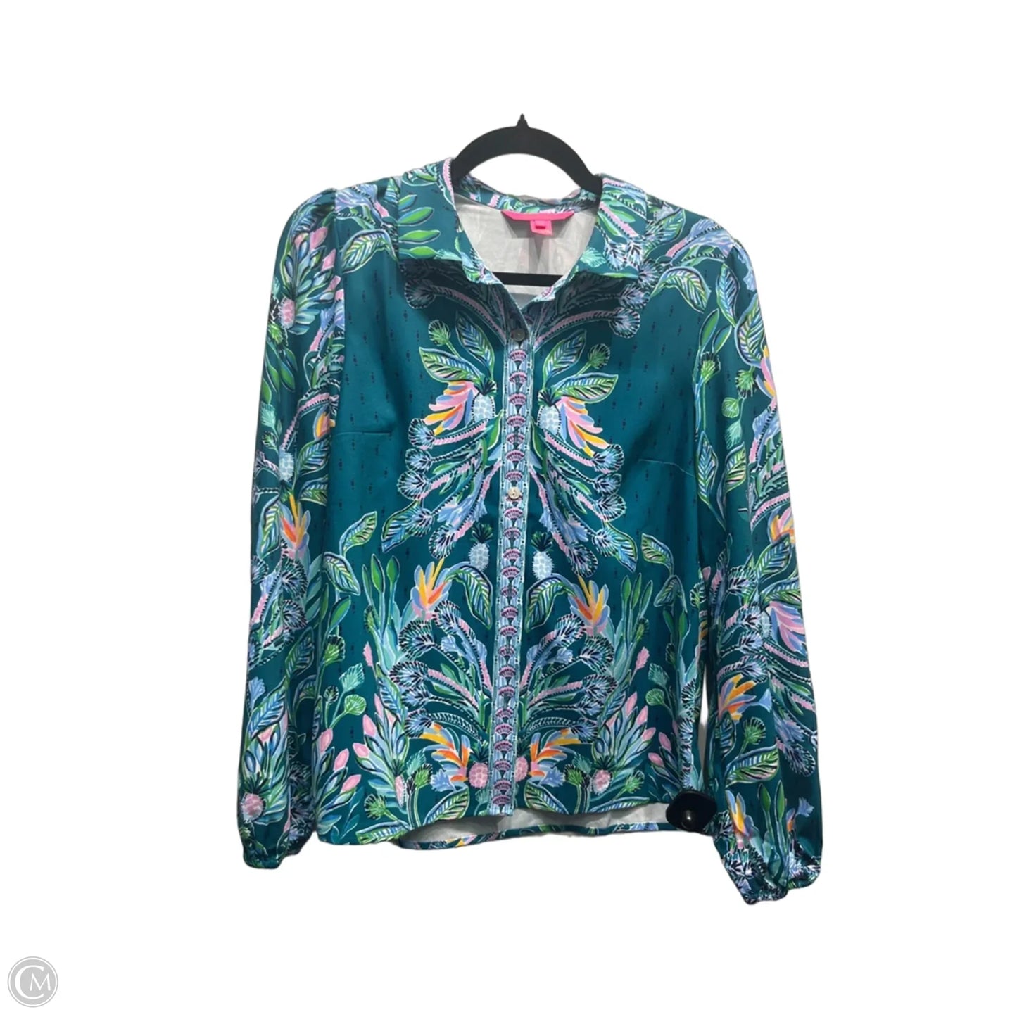 Blouse Designer By Lilly Pulitzer In Green & Pink, Size: S