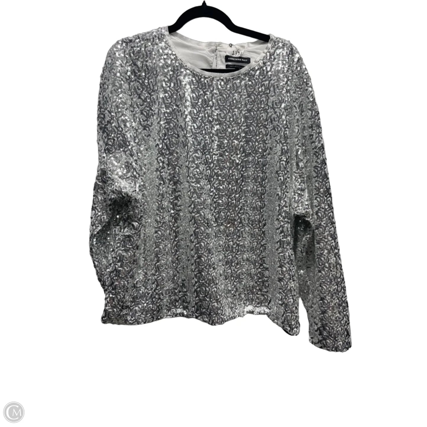 Blouse Long Sleeve By Something Navy In Silver, Size: Xxl