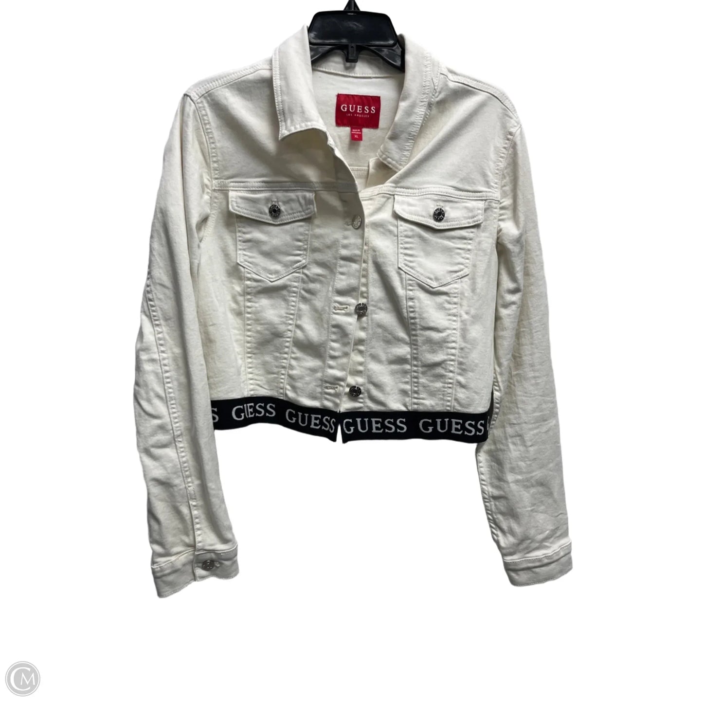 Jacket Denim By Guess In White, Size: Xl