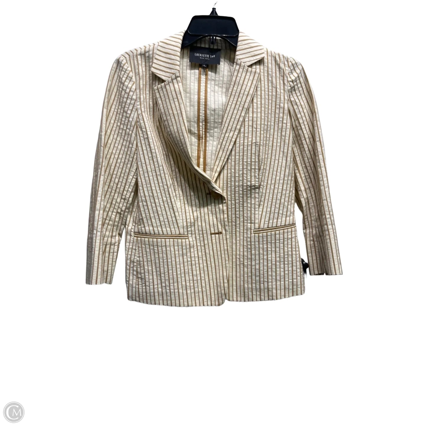 Blazer Designer By Lafayette 148 In Cream & Tan, Size: 2