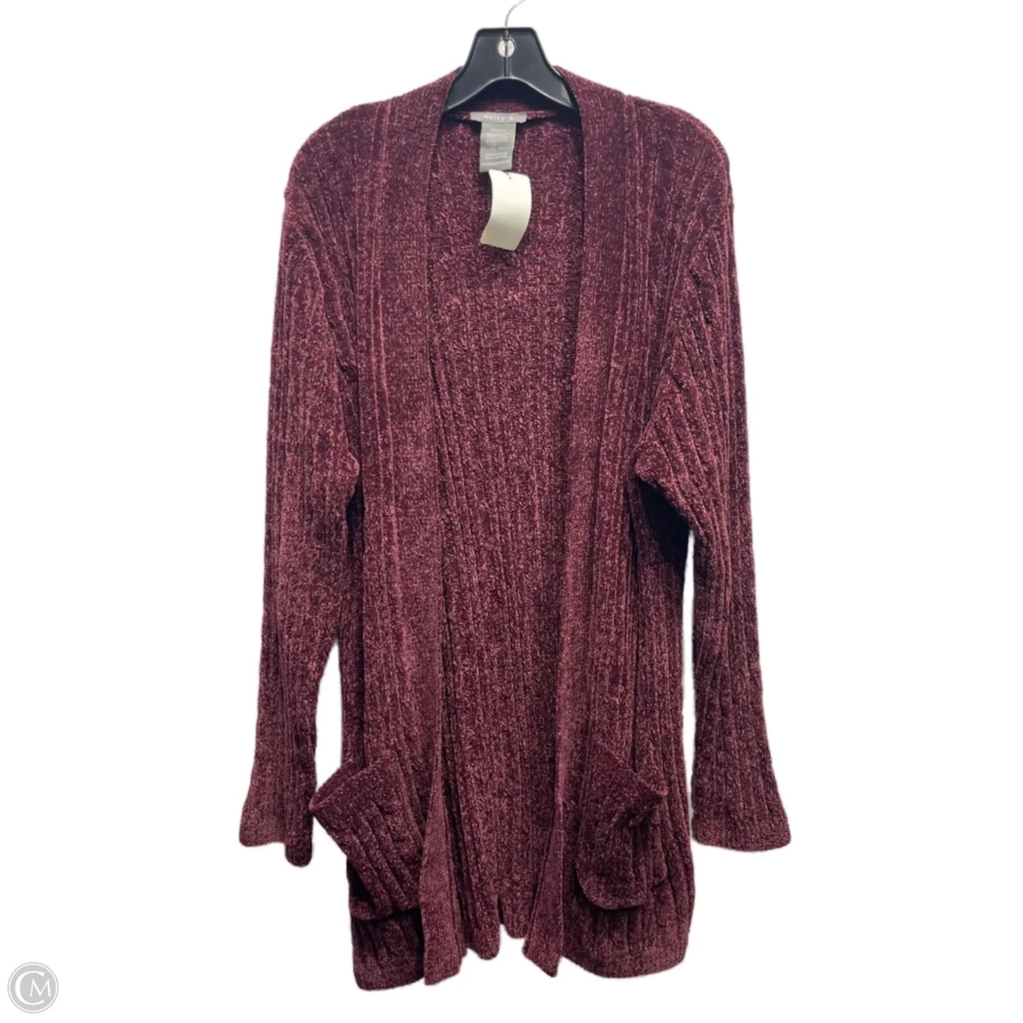 Sweater Cardigan By Matty M In Maroon, Size: Xxl