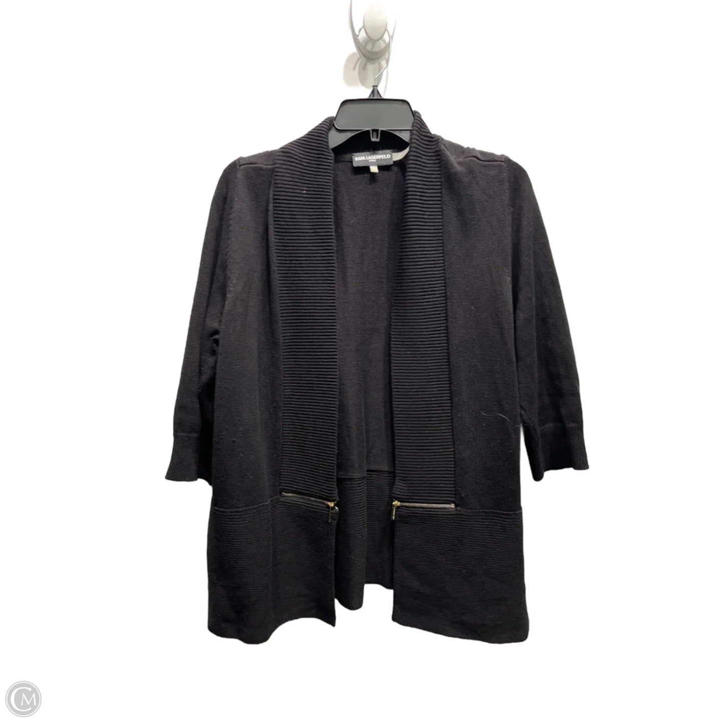 Sweater Cardigan Designer By Karl Lagerfeld In Black, Size: L