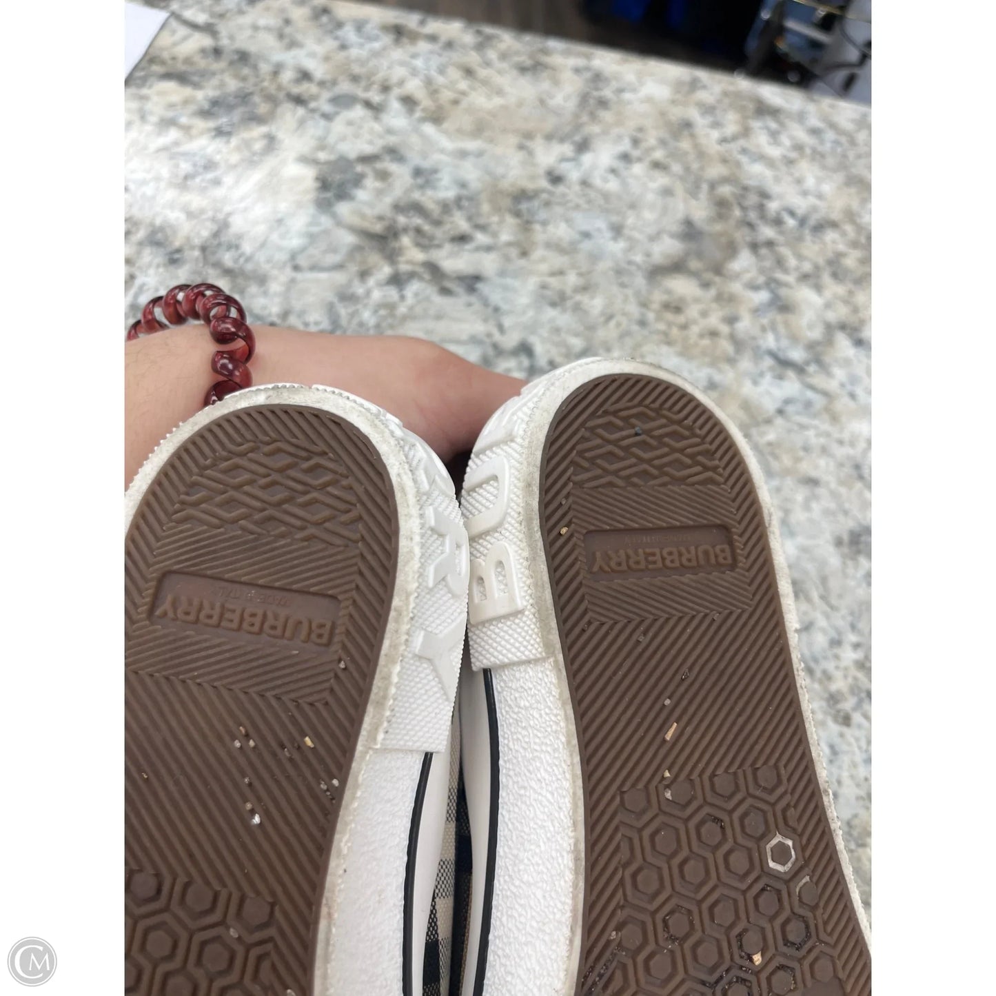 Shoes Luxury Designer By Burberry In Black & Tan, Size: 7