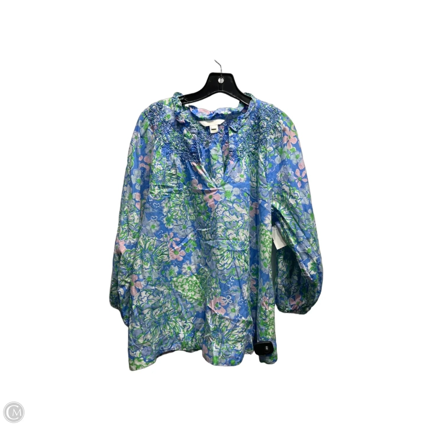 Top Long Sleeve Designer By Lilly Pulitzer In Blue & Pink, Size: L
