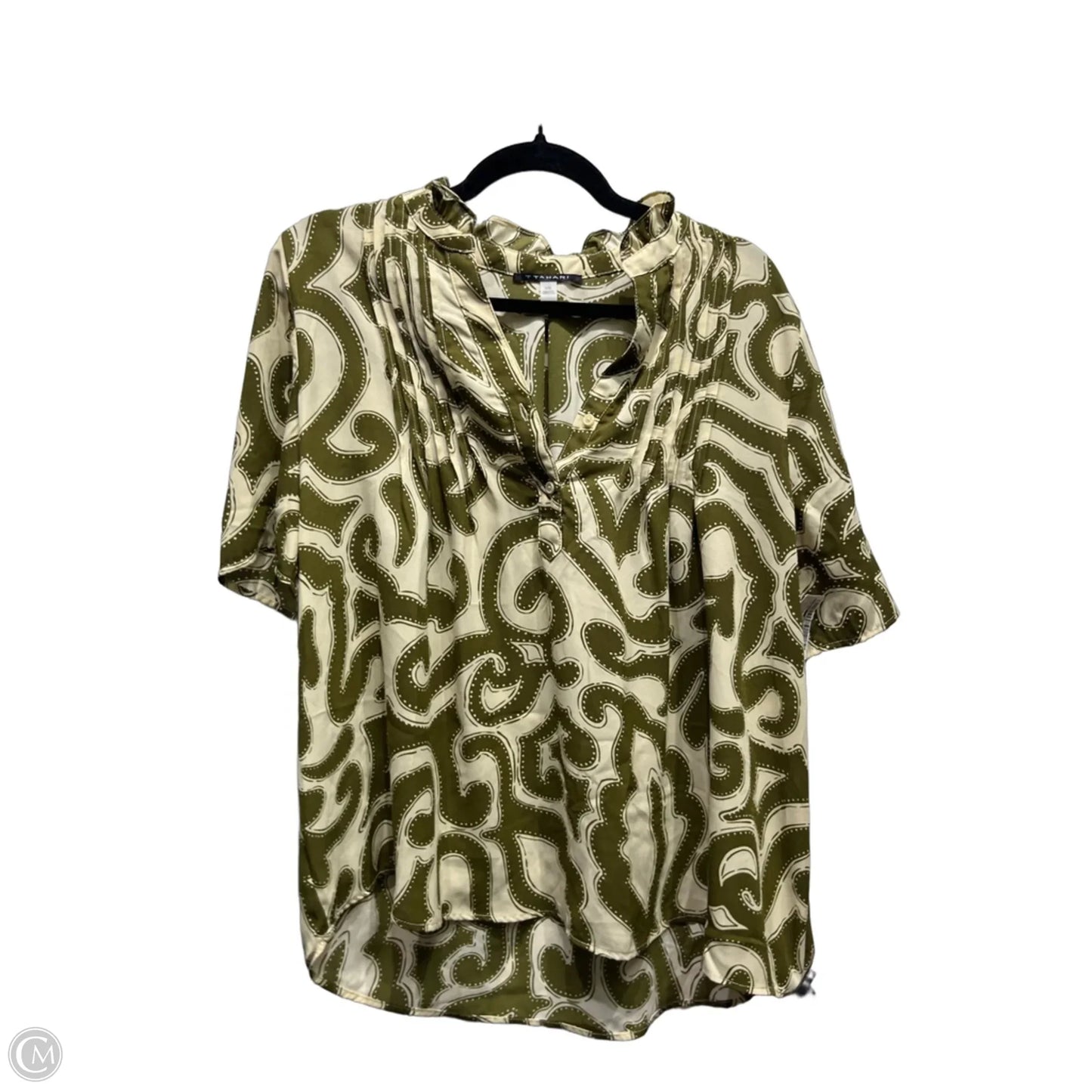 Top Short Sleeve By Tahari In Cream & Green, Size: L