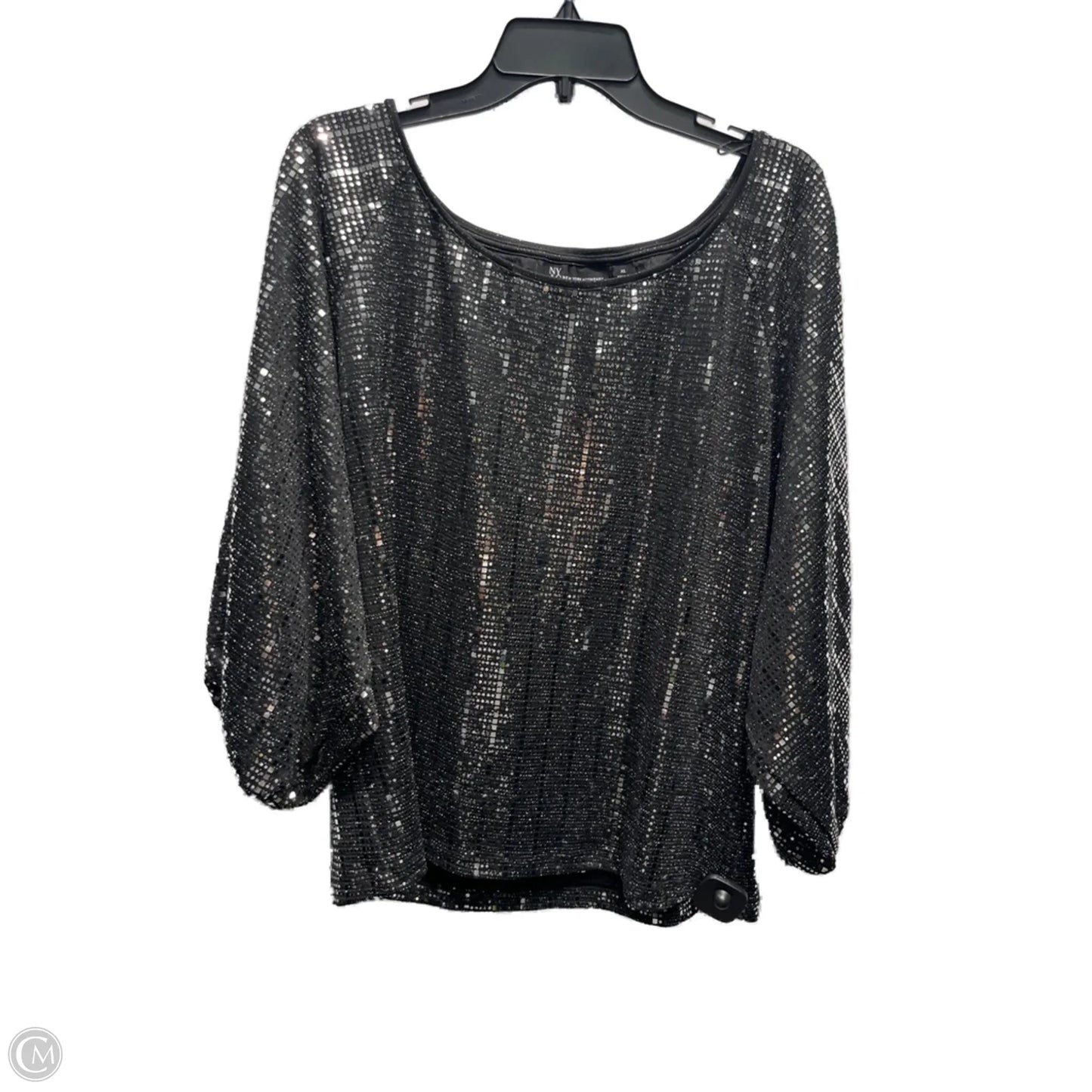Top Long Sleeve By New York And Co In Black & Silver, Size: Xl