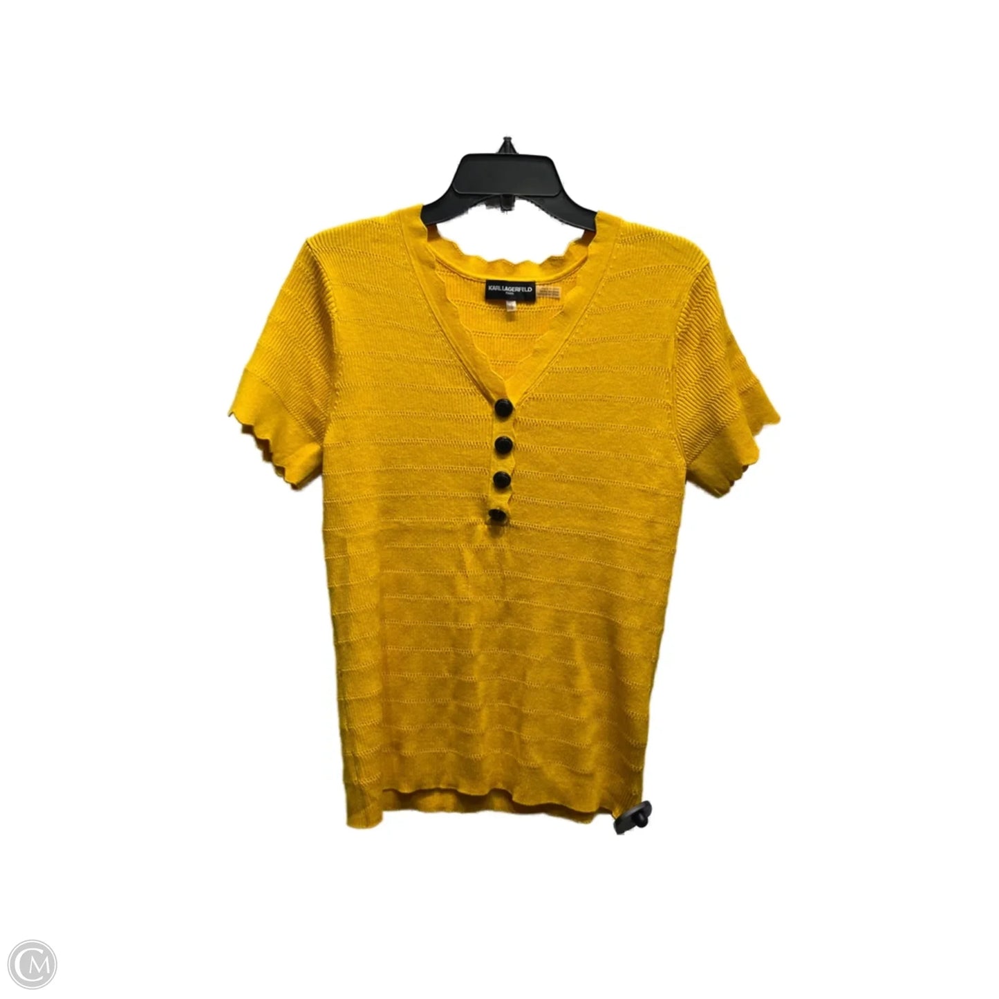 Top Short Sleeve Designer By Karl Lagerfeld In Yellow, Size: L