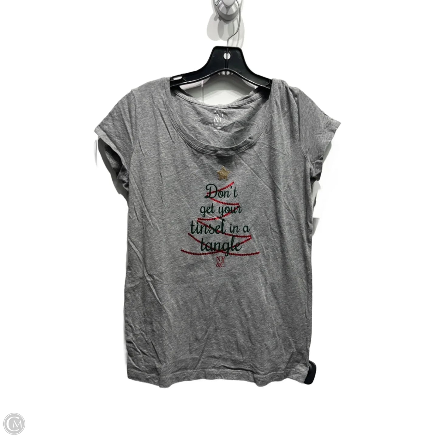 Top Short Sleeve Basic By New York And Co In Grey & Red, Size: M