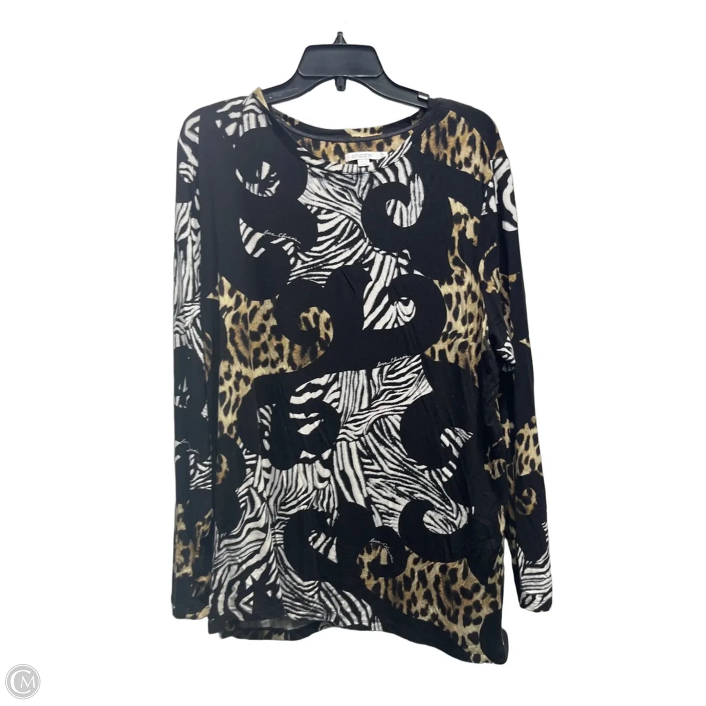 Top Long Sleeve By Chicos In Black & Tan, Size: Xxl