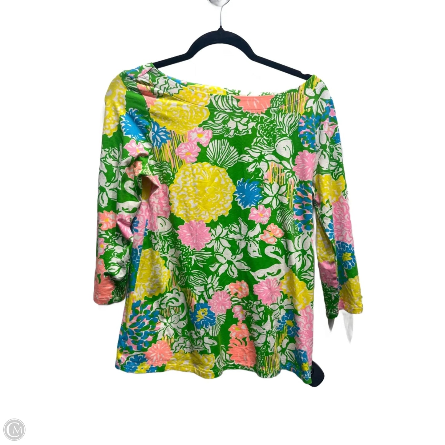 Top Long Sleeve Designer By Lilly Pulitzer In Green & Pink, Size: M