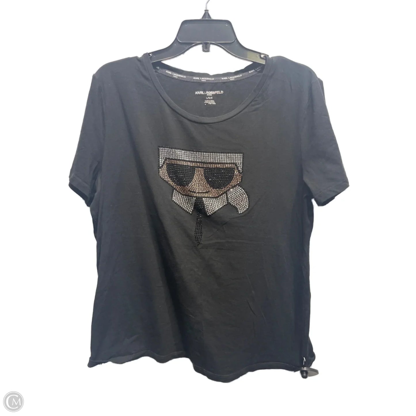Top Short Sleeve Basic By Karl Lagerfeld In Black & Silver, Size: L