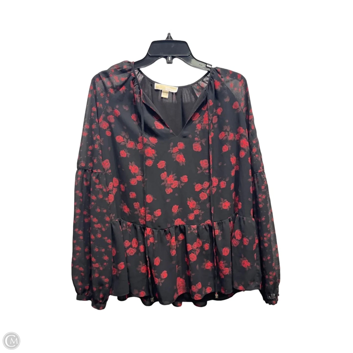 Top Long Sleeve By Michael By Michael Kors In Black & Red, Size: M