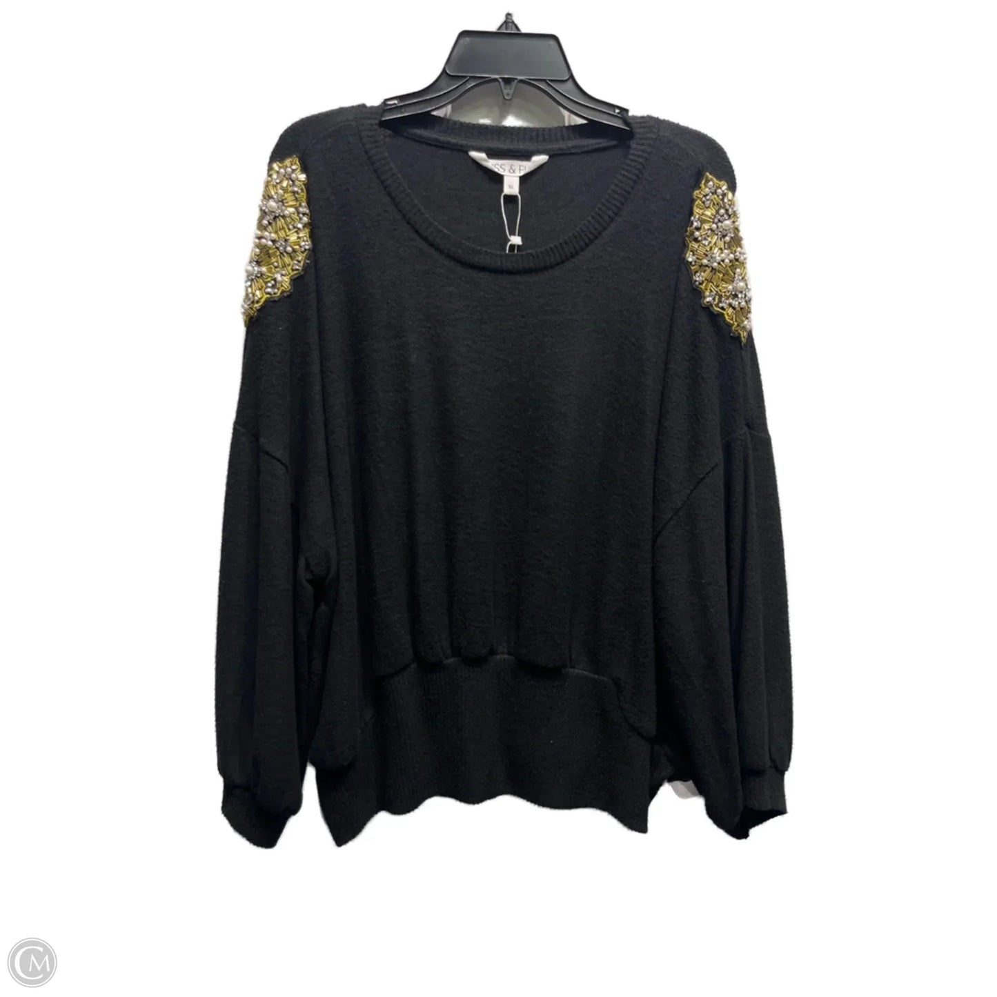Top Long Sleeve By KISS & FLY In Black & Gold, Size: Xl
