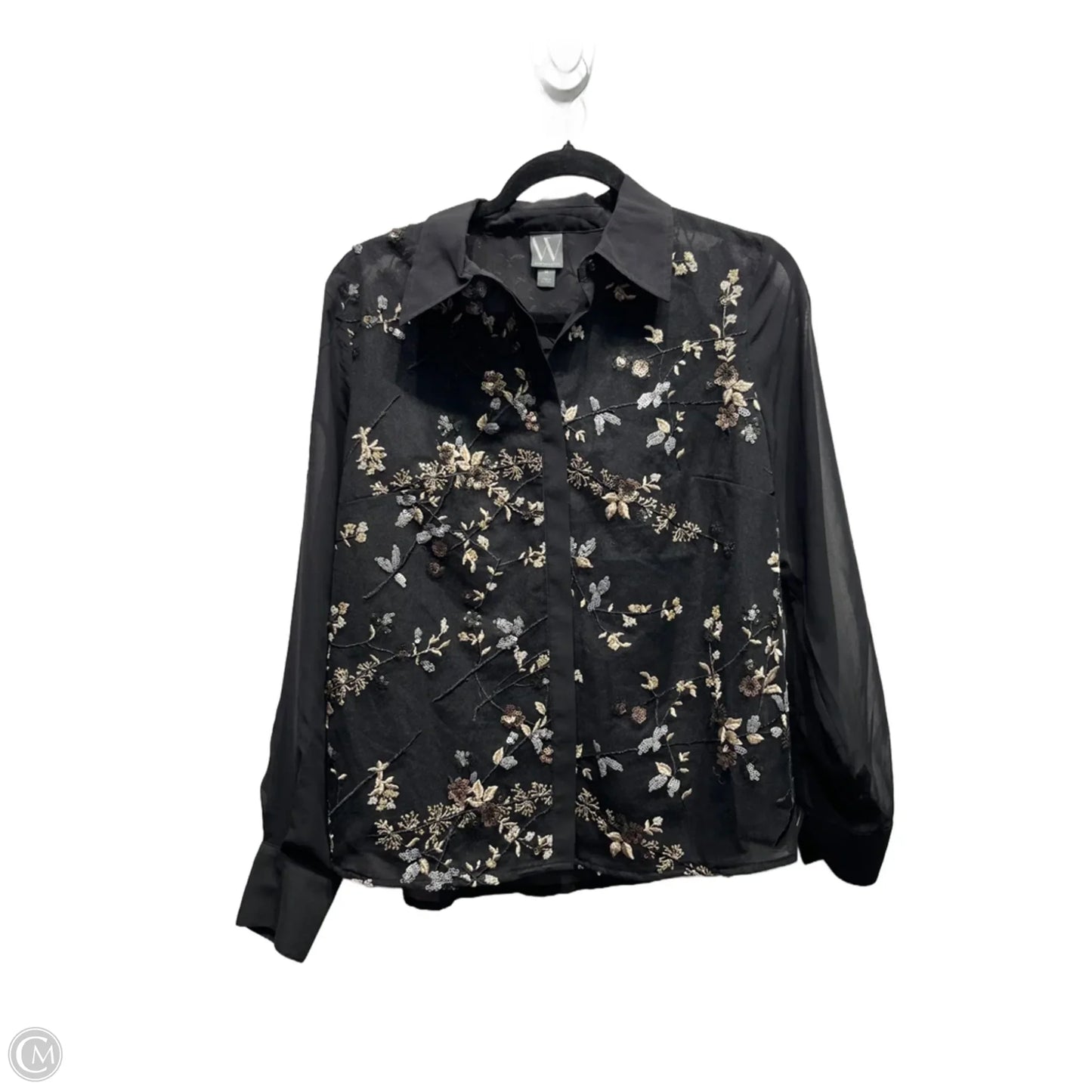 Top Long Sleeve By Worthington In Black & Cream, Size: M