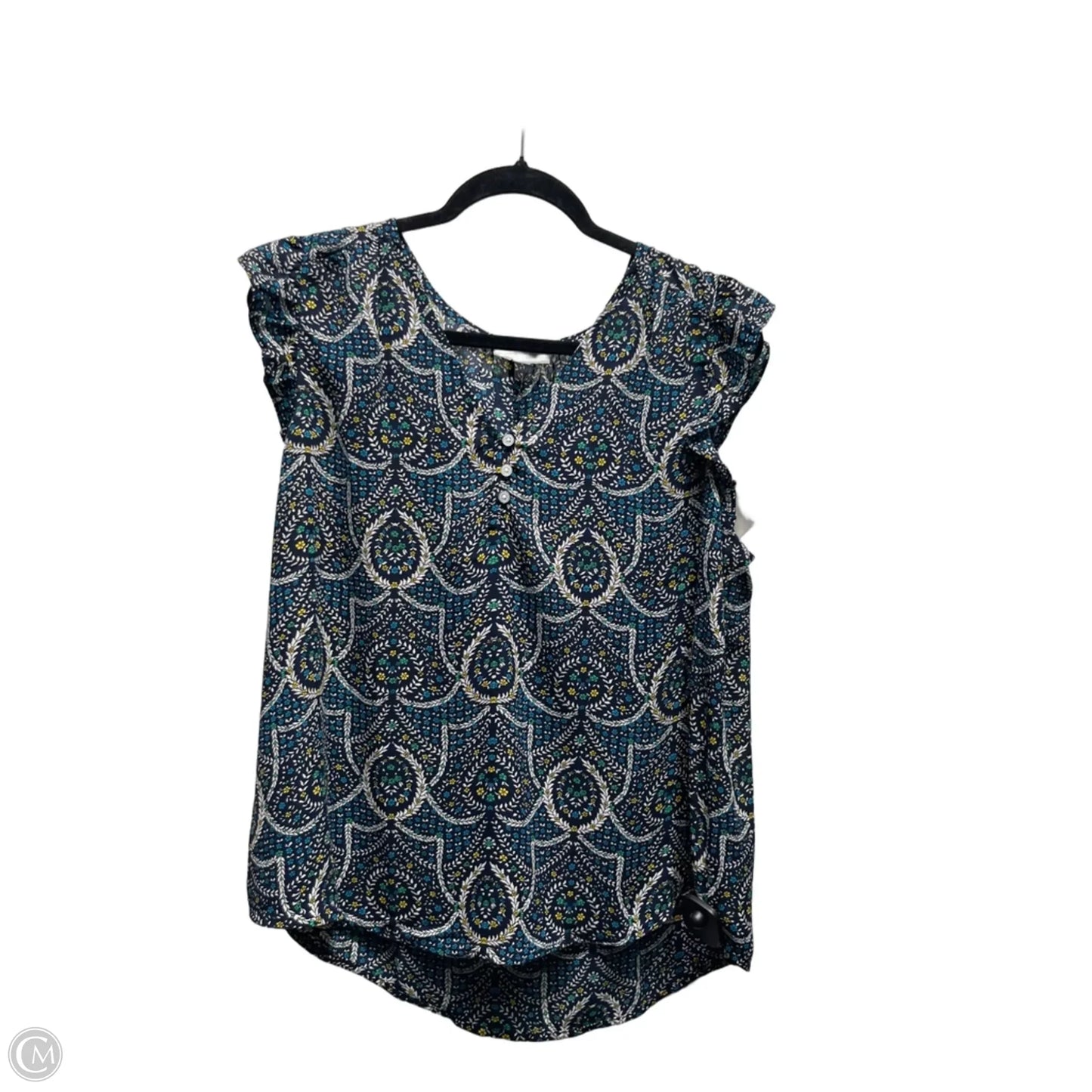 Top Short Sleeve By Loft In Blue & White, Size: L