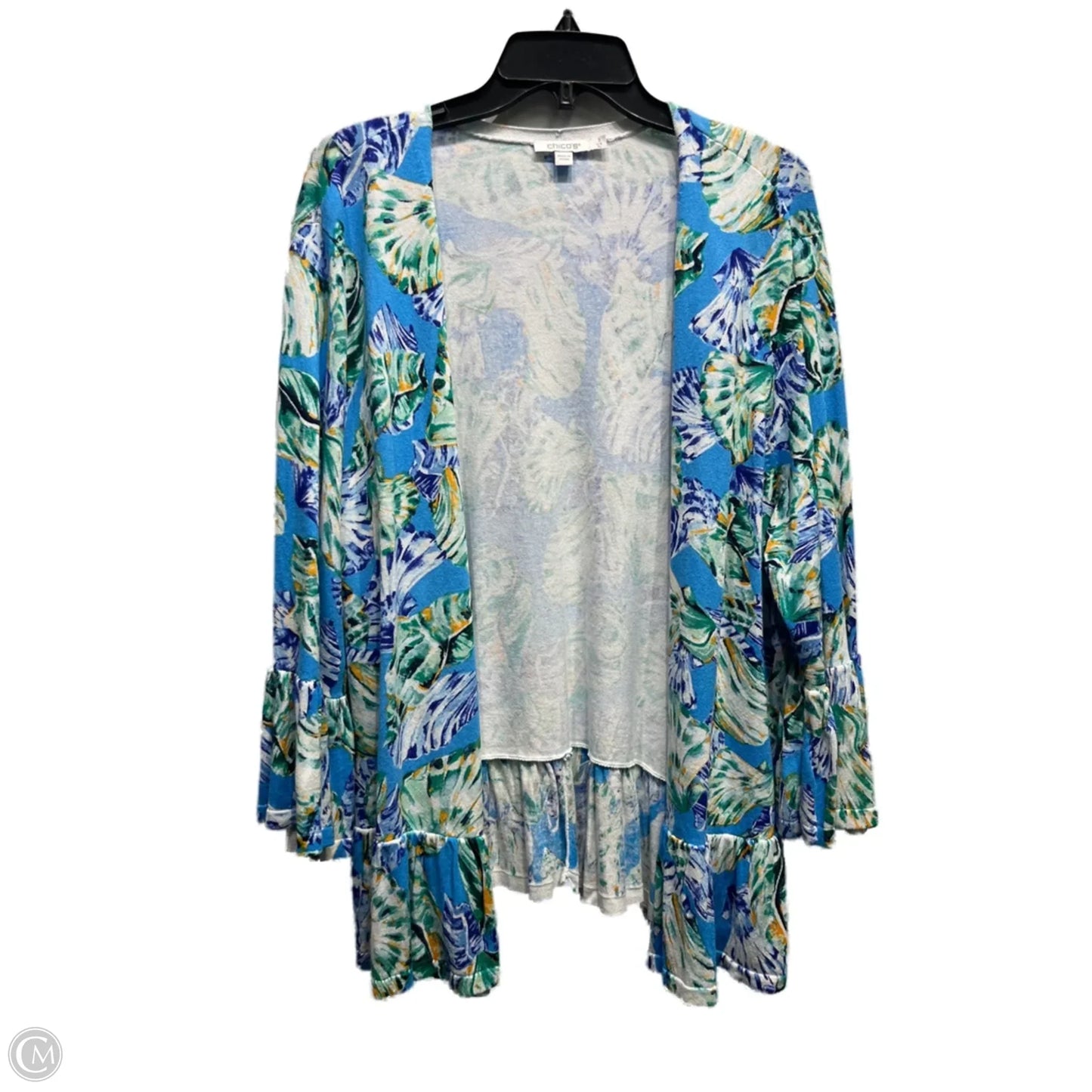 Sweater Cardigan By Chicos In Blue & Green, Size: Xl