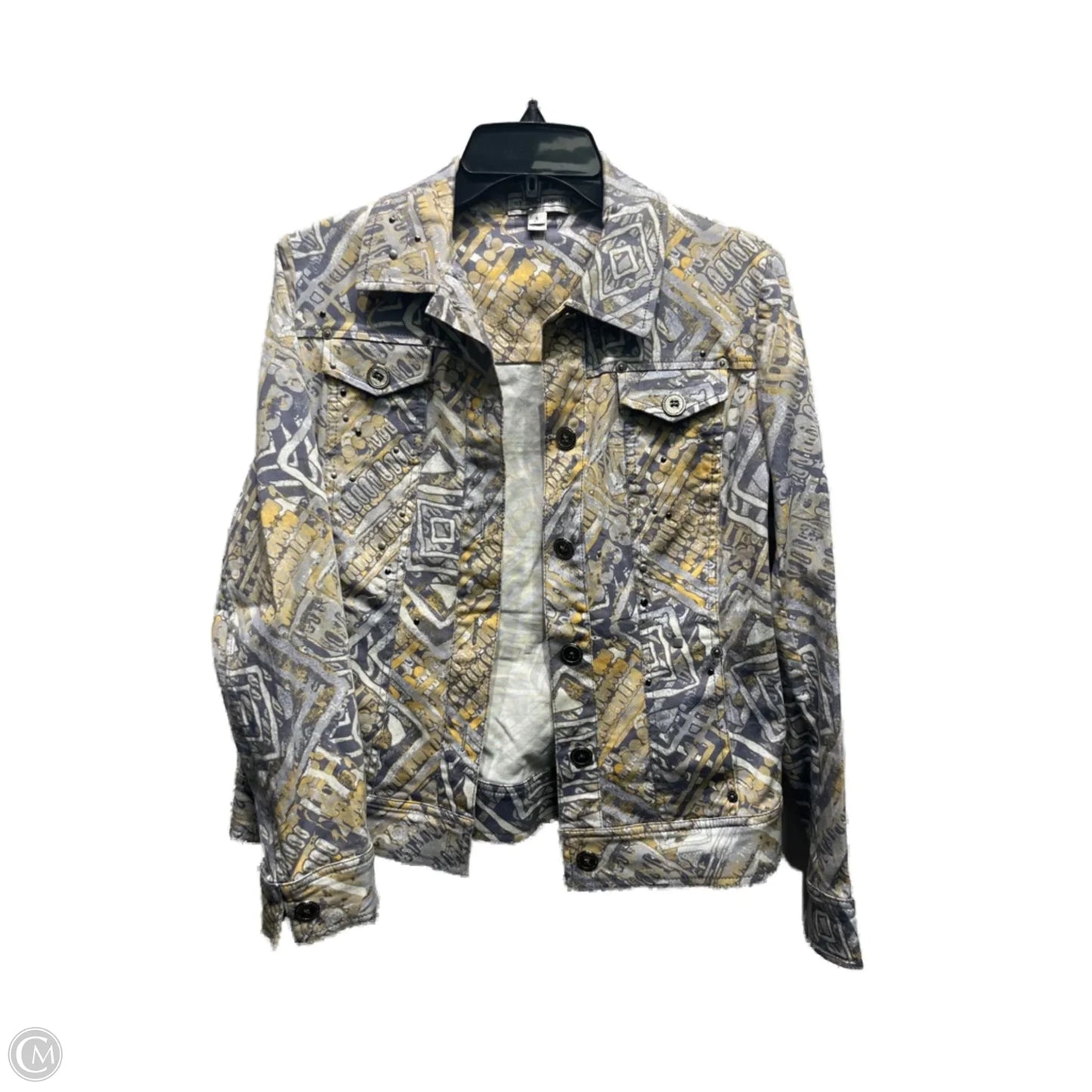 Jacket Luxury Designer By St John Collection In Grey & Yellow, Size: S