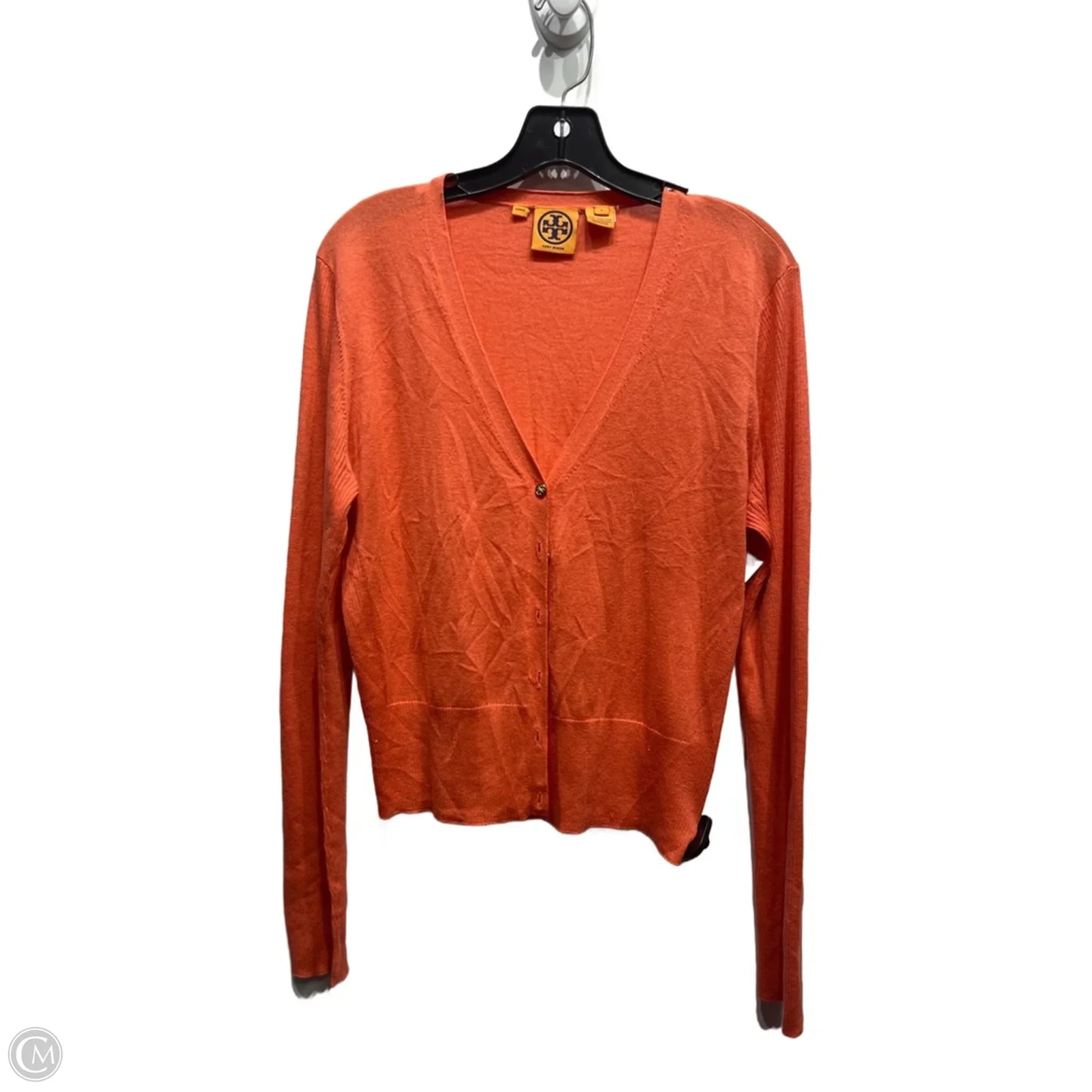 Sweater Cardigan Designer By Tory Burch In Orange, Size: L