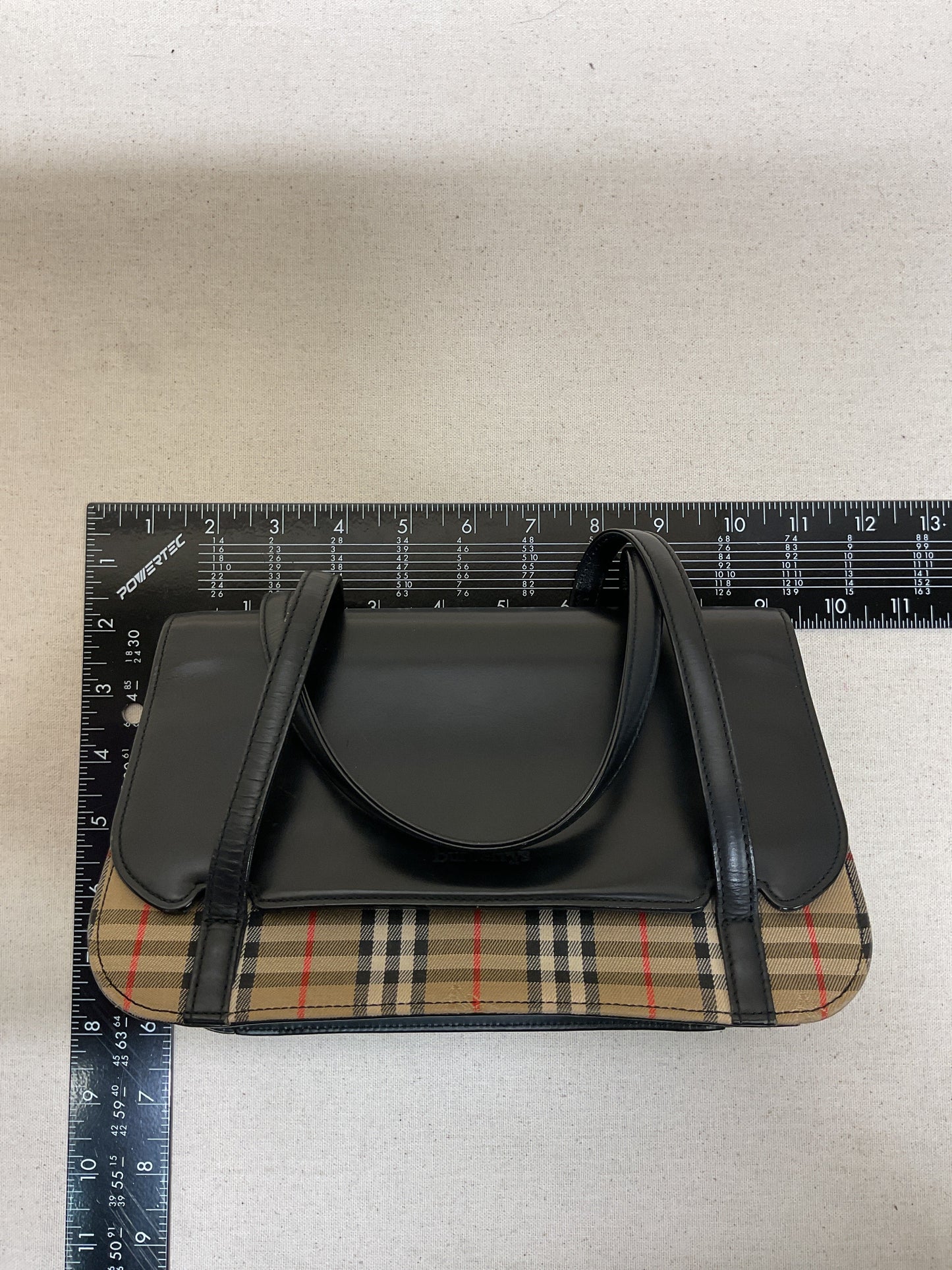 Handbag Luxury Designer By Burberry In Black & Tan, Size:Small