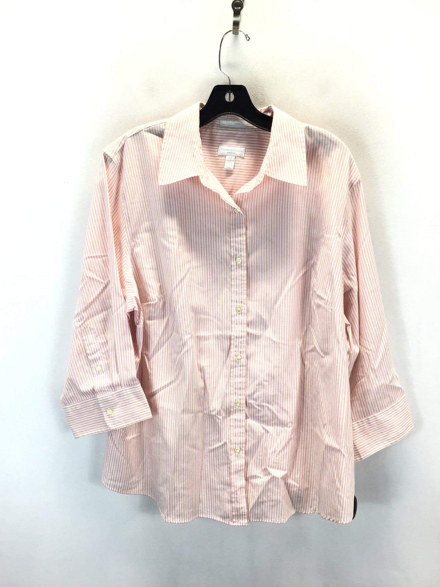 Top 3/4 Sleeve By Charter Club In Striped Pattern, Size:1X
