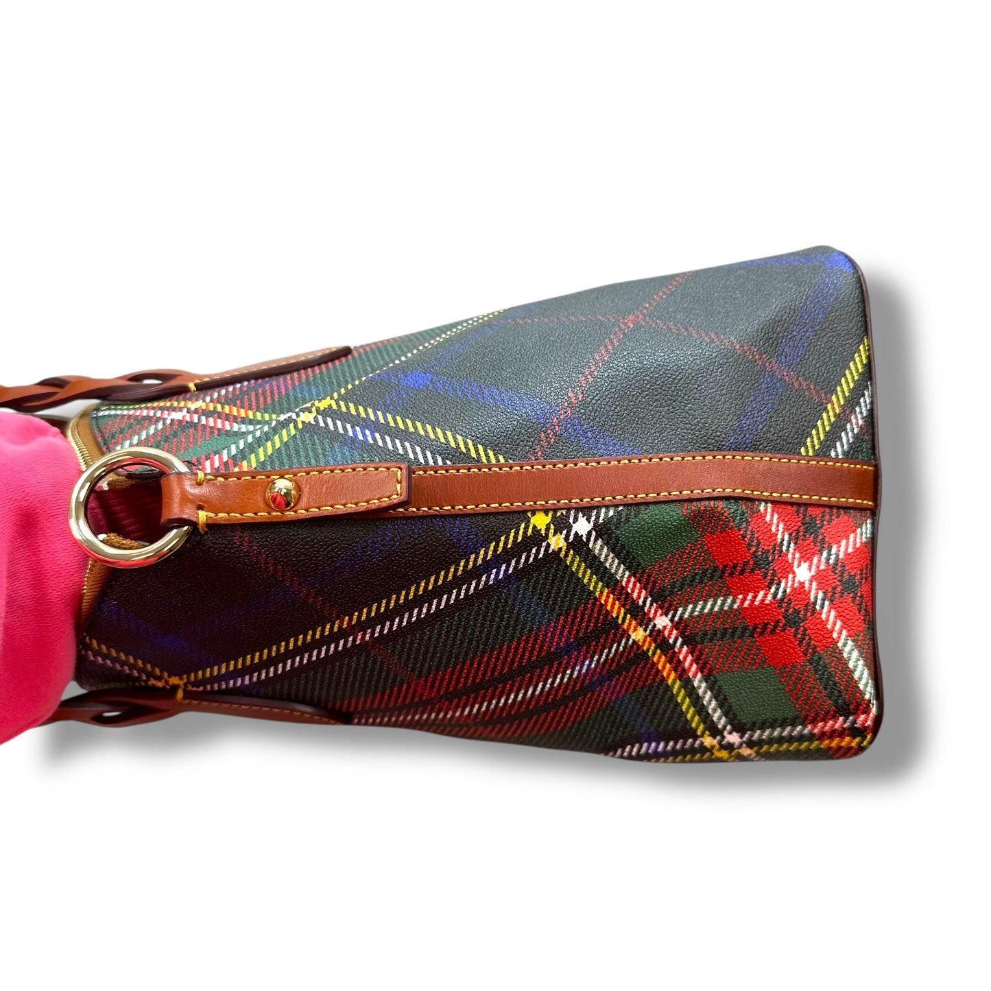 Plaid Handbag Designer By Dooney And Bourke, Size: Large