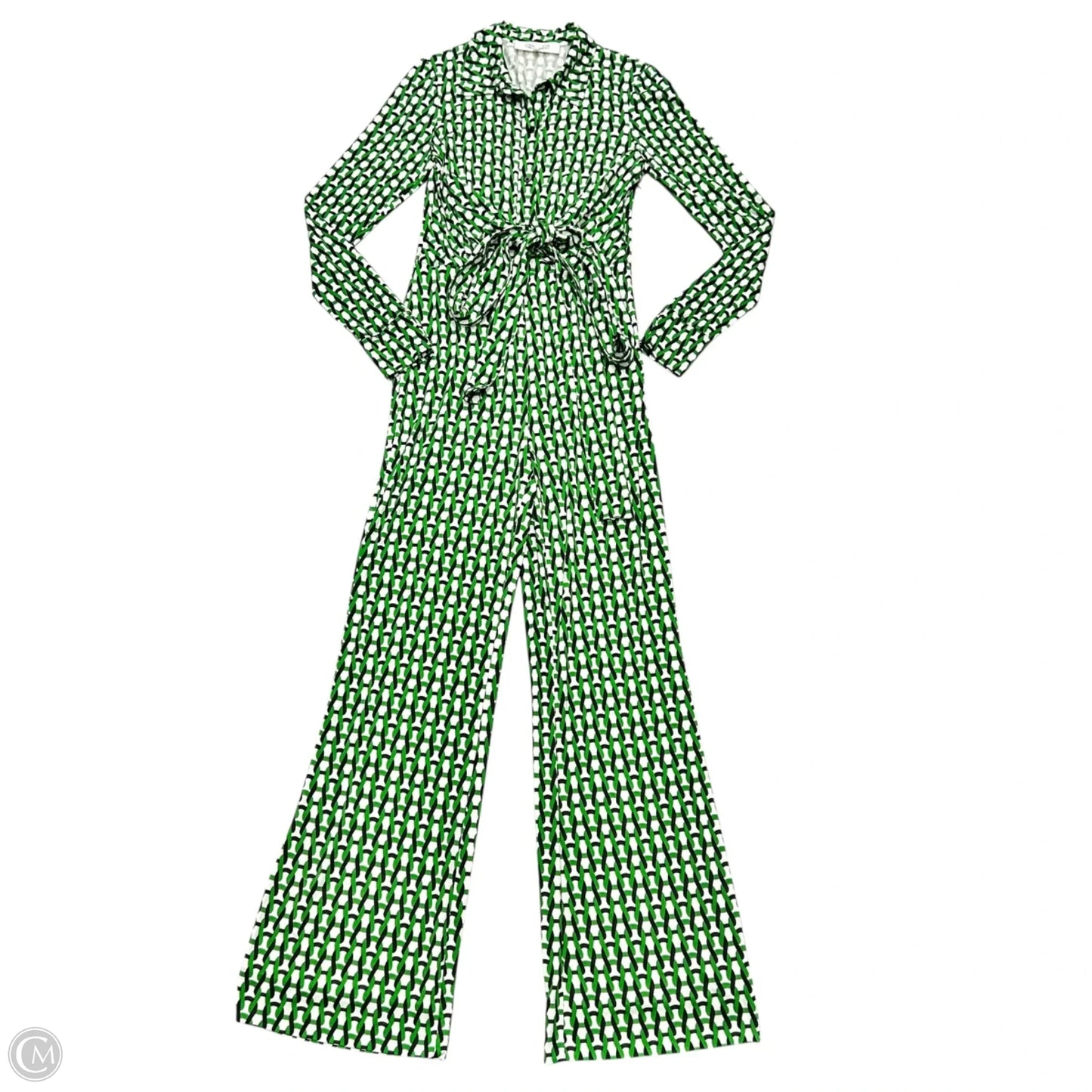 Jumpsuit Designer By Diane Von Furstenberg In Green & White, Size: Xs