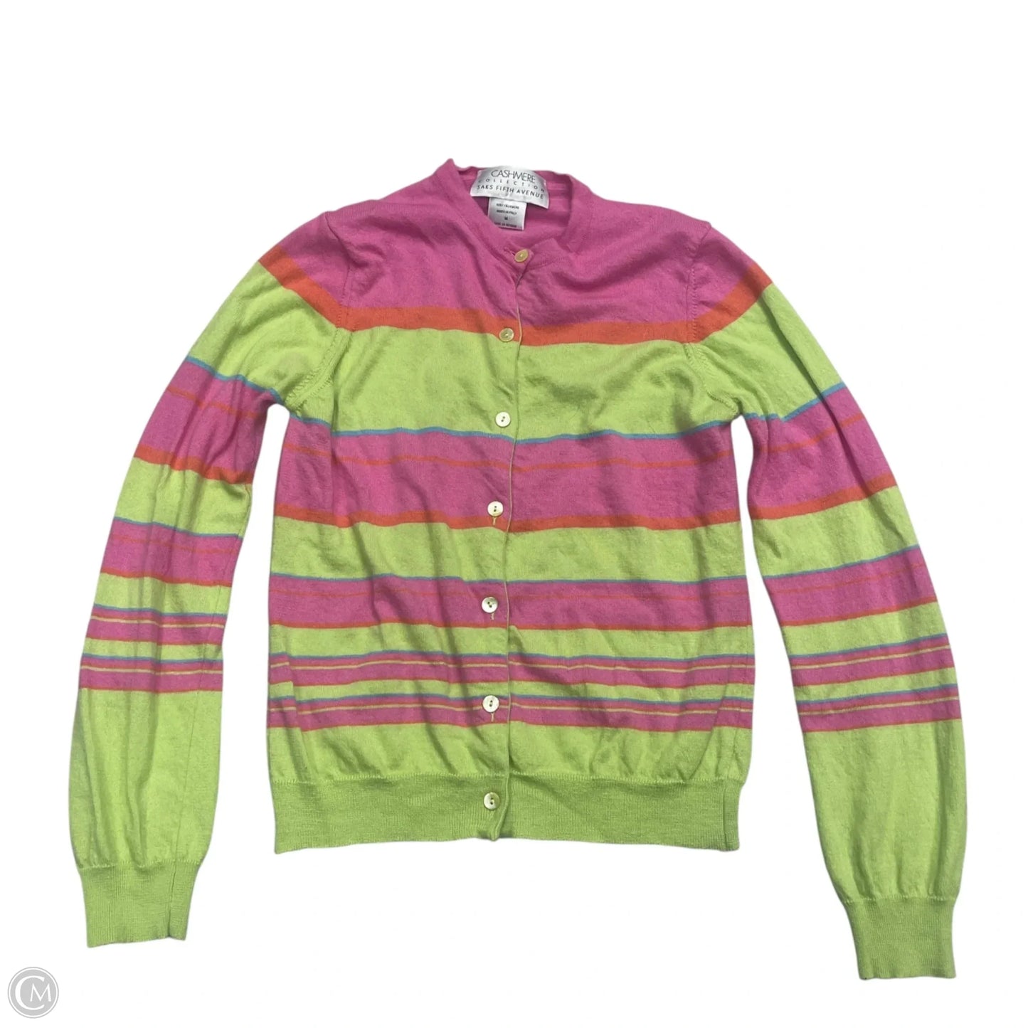 Sweater Cardigan Cashmere By Saks Fifth Avenue In Green & Pink, Size: M