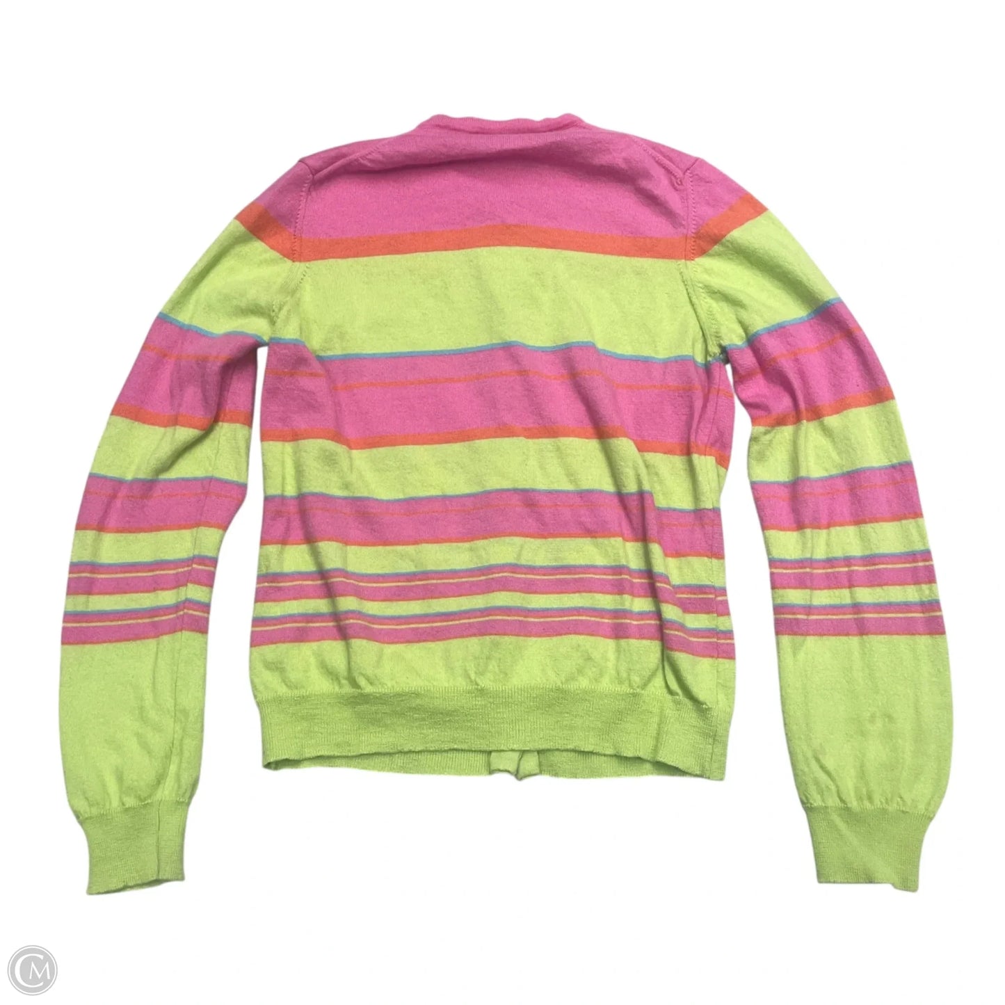 Sweater Cardigan Cashmere By Saks Fifth Avenue In Green & Pink, Size: M