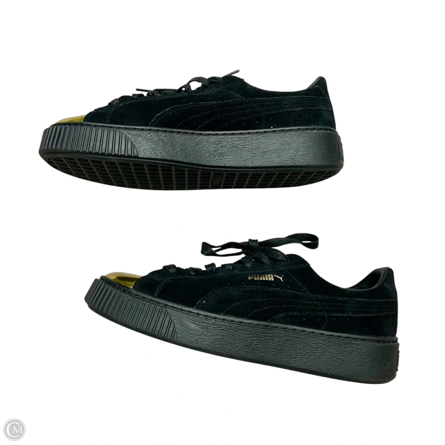 Shoes Sneakers By Puma In Black & Gold, Size: 10