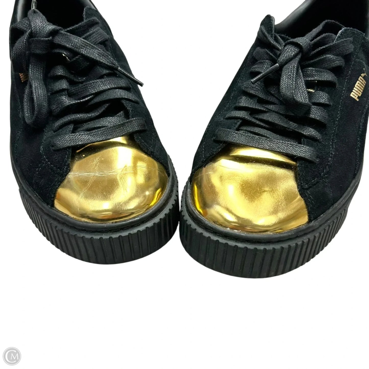 Shoes Sneakers By Puma In Black & Gold, Size: 10