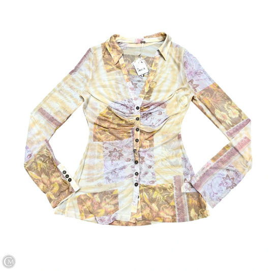 Top Long Sleeve By Free People In Pink & Yellow, Size: M
