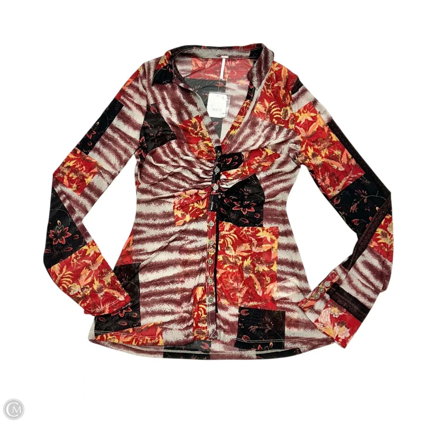 Top Long Sleeve By Free People In Black & Red, Size: M