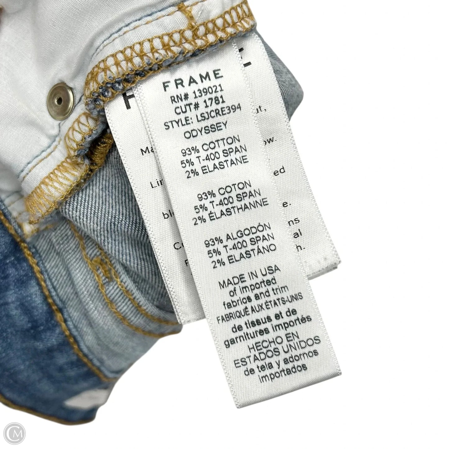 Jeans Skinny By Frame In Blue Denim, Size: 12
