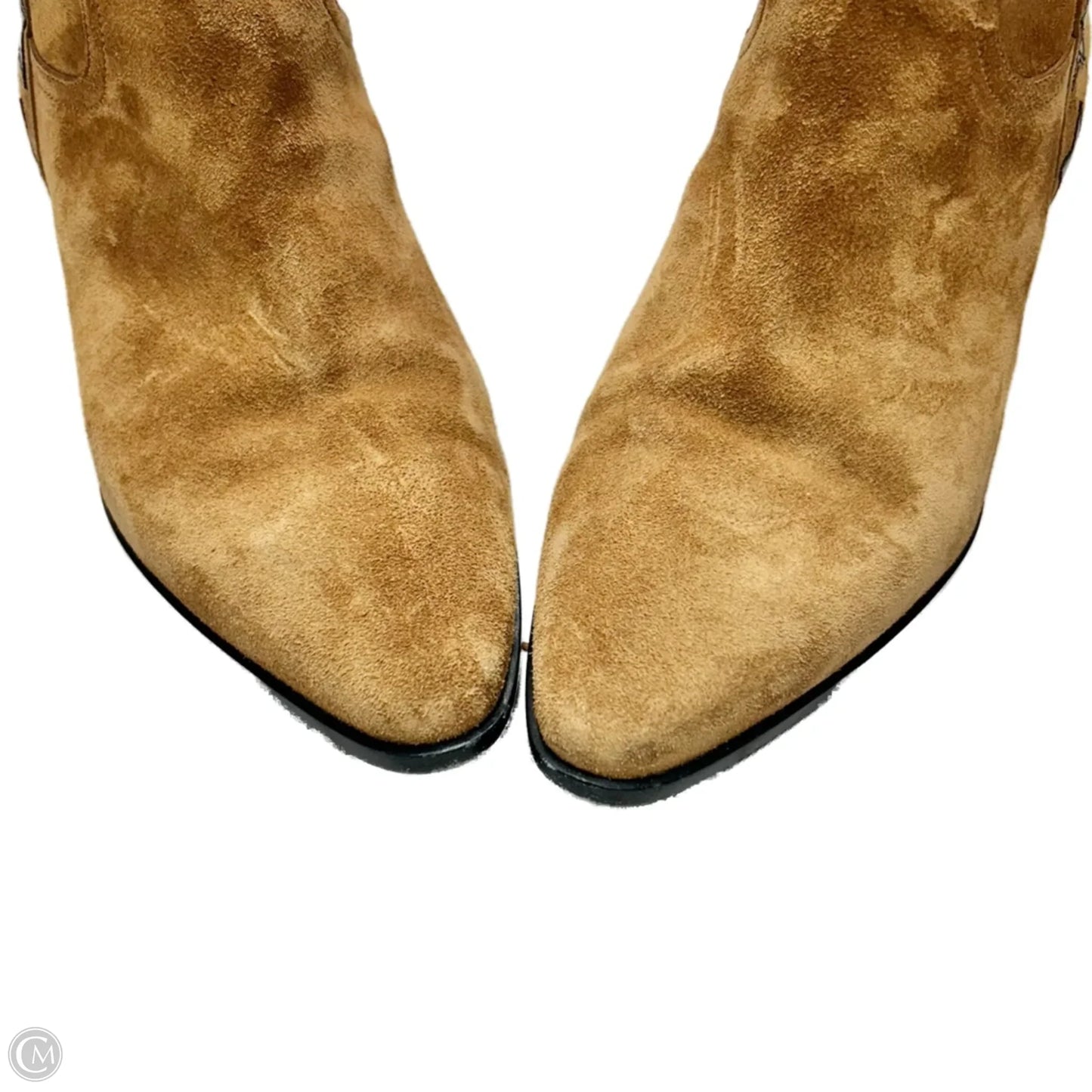 Boots Luxury Designer By Yves Saint Laurent In Black & Tan, Size: 8