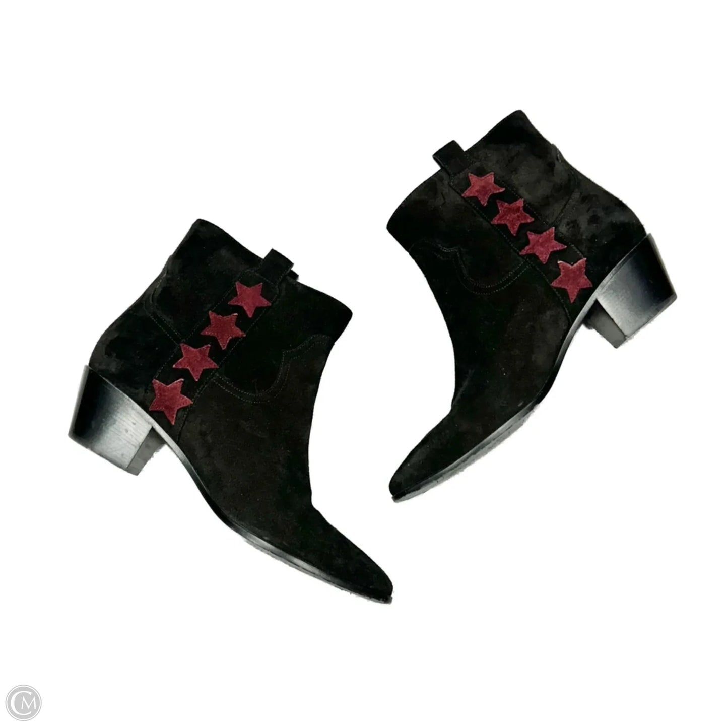 Boots Luxury Designer By Yves Saint Laurent In Black & Red, Size: 8