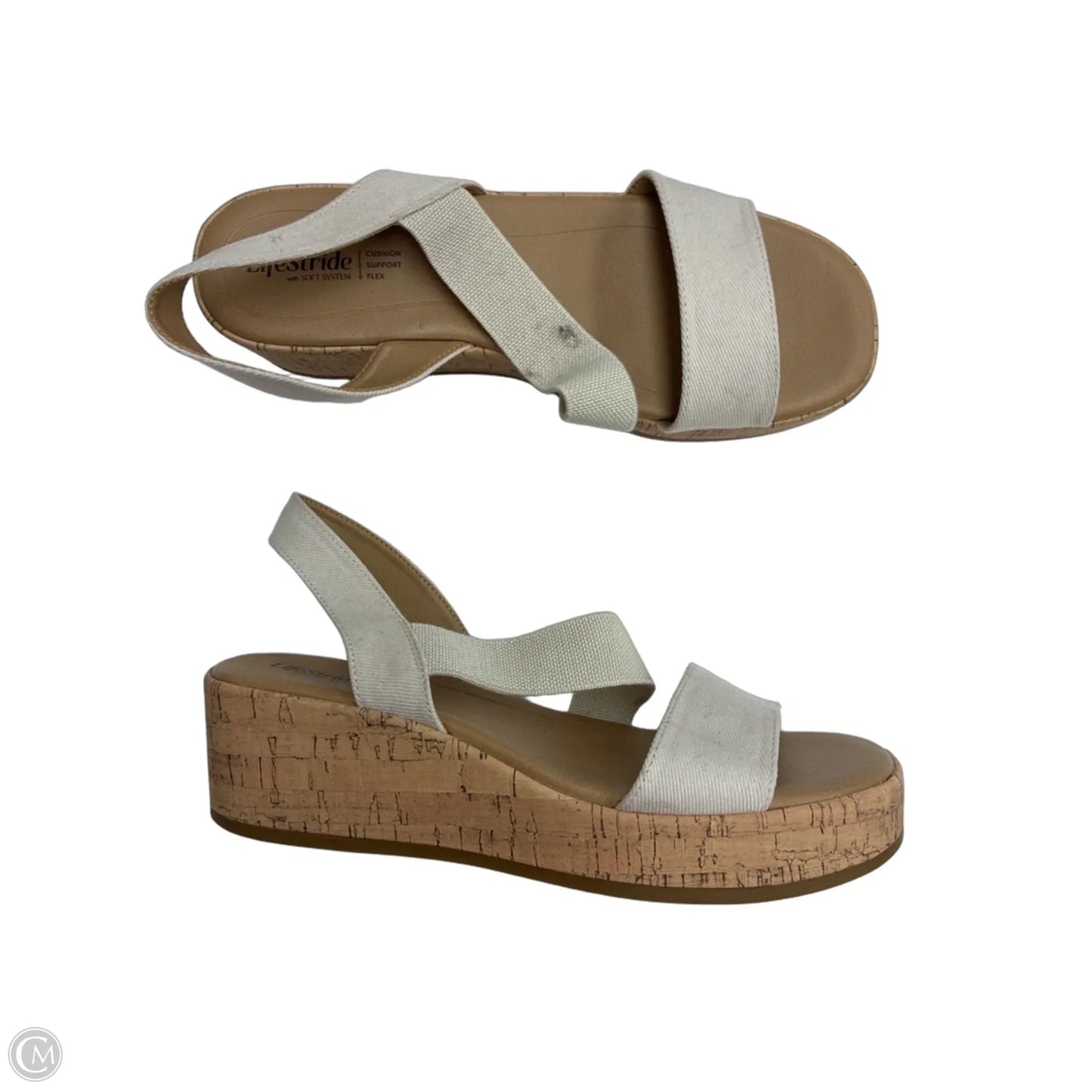 Sandals Heels Wedge By Life Stride In Cream, Size: 9.5