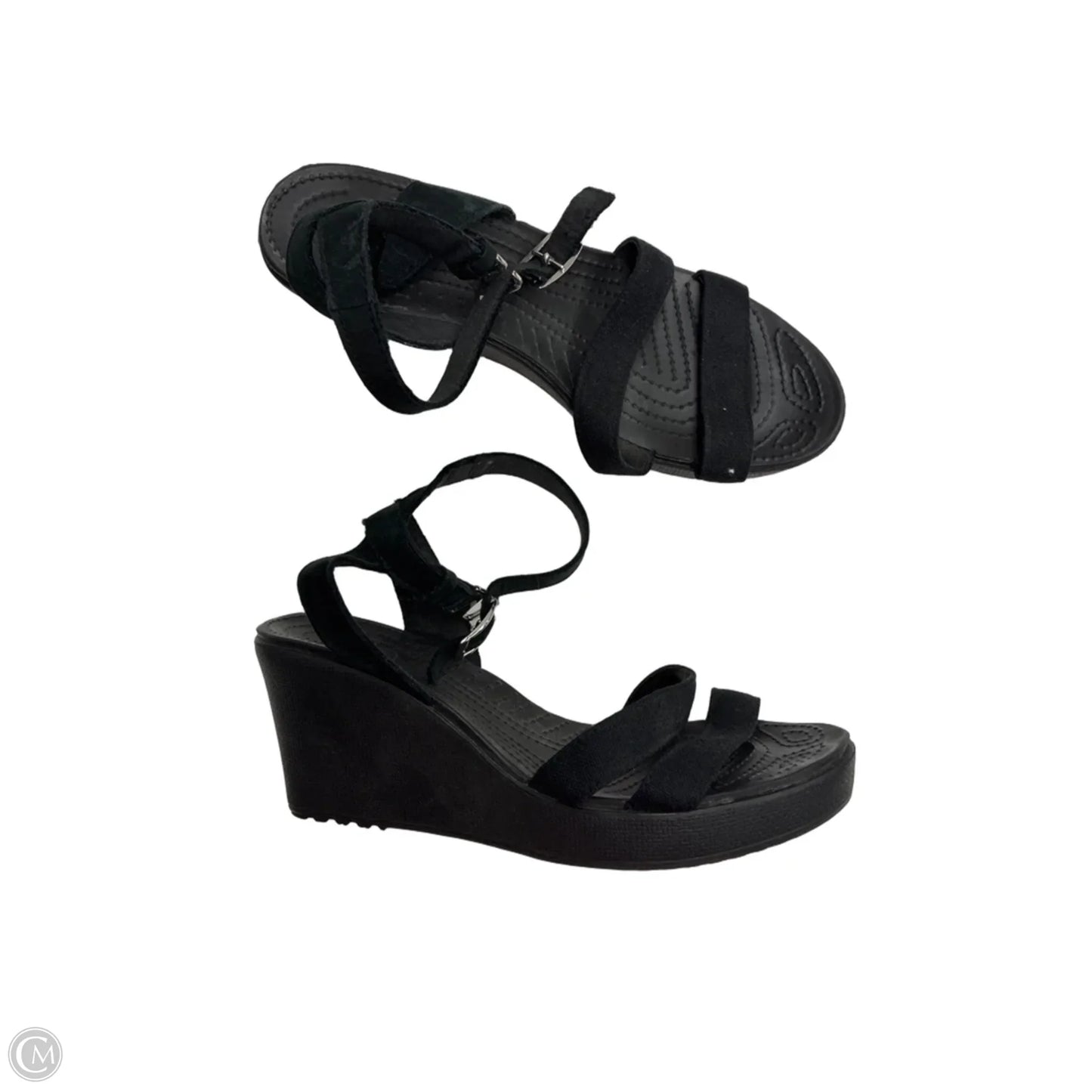 Sandals Heels Wedge By Crocs In Black, Size: 9