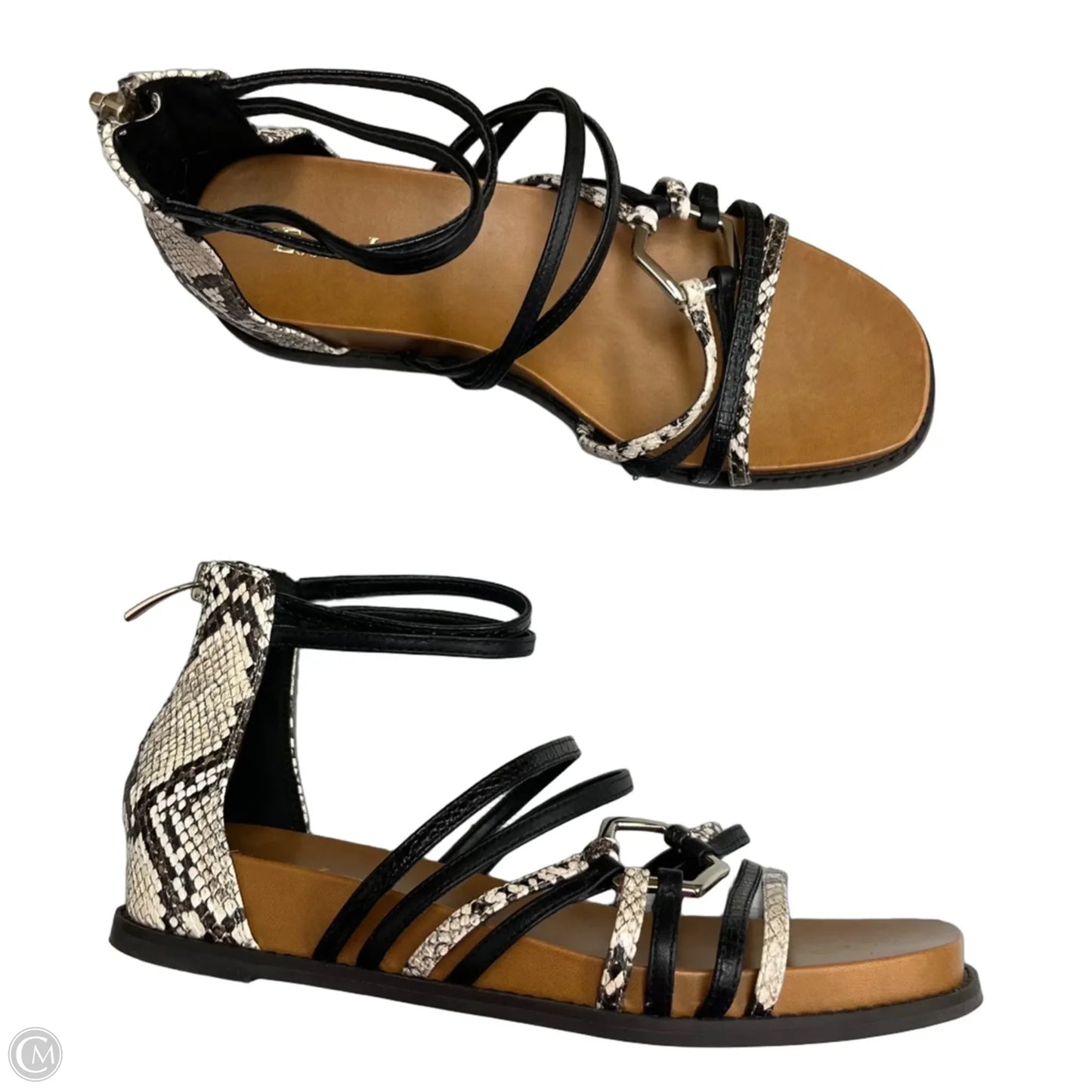 Sandals Flats By Clothes Mentor In Black & Cream, Size: 7.5