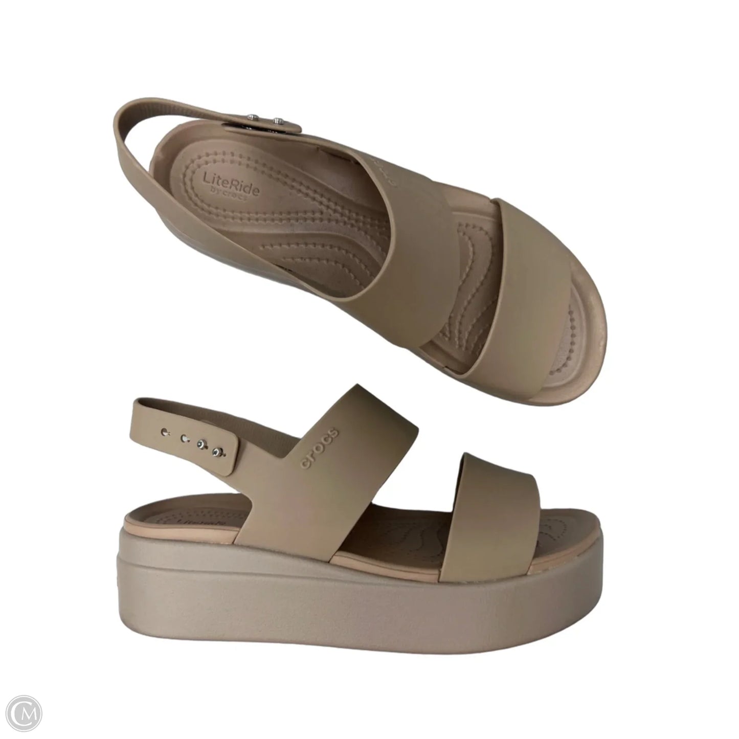 Sandals Heels Platform By Crocs In Tan, Size: 8