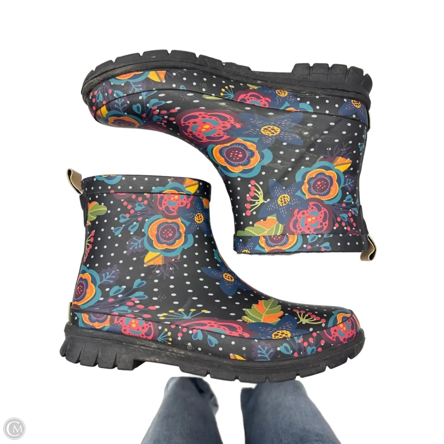 Boots Rain By Clothes Mentor In Floral Print, Size: 7