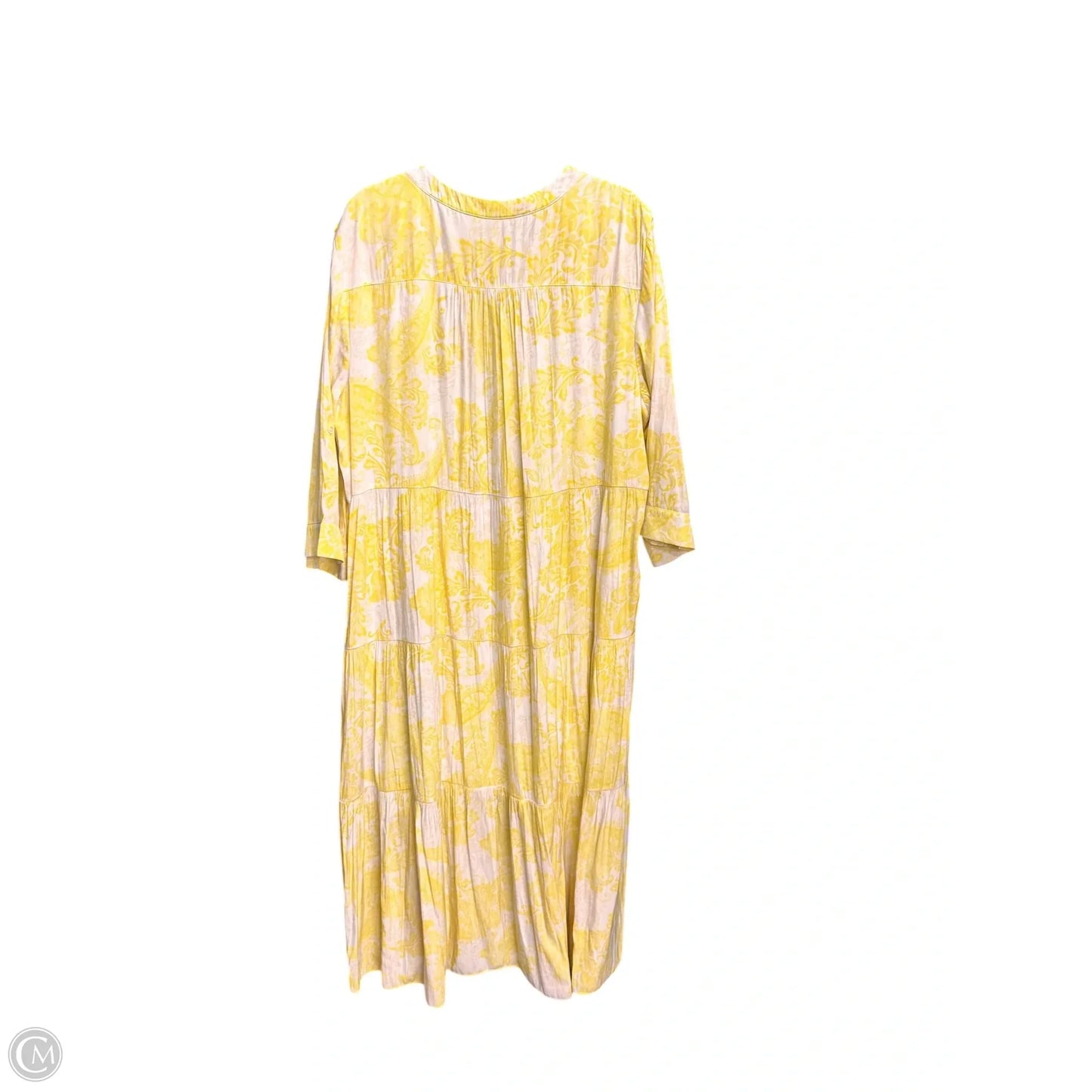 Dress Casual Maxi By Chicos In White & Yellow, Size: 3x