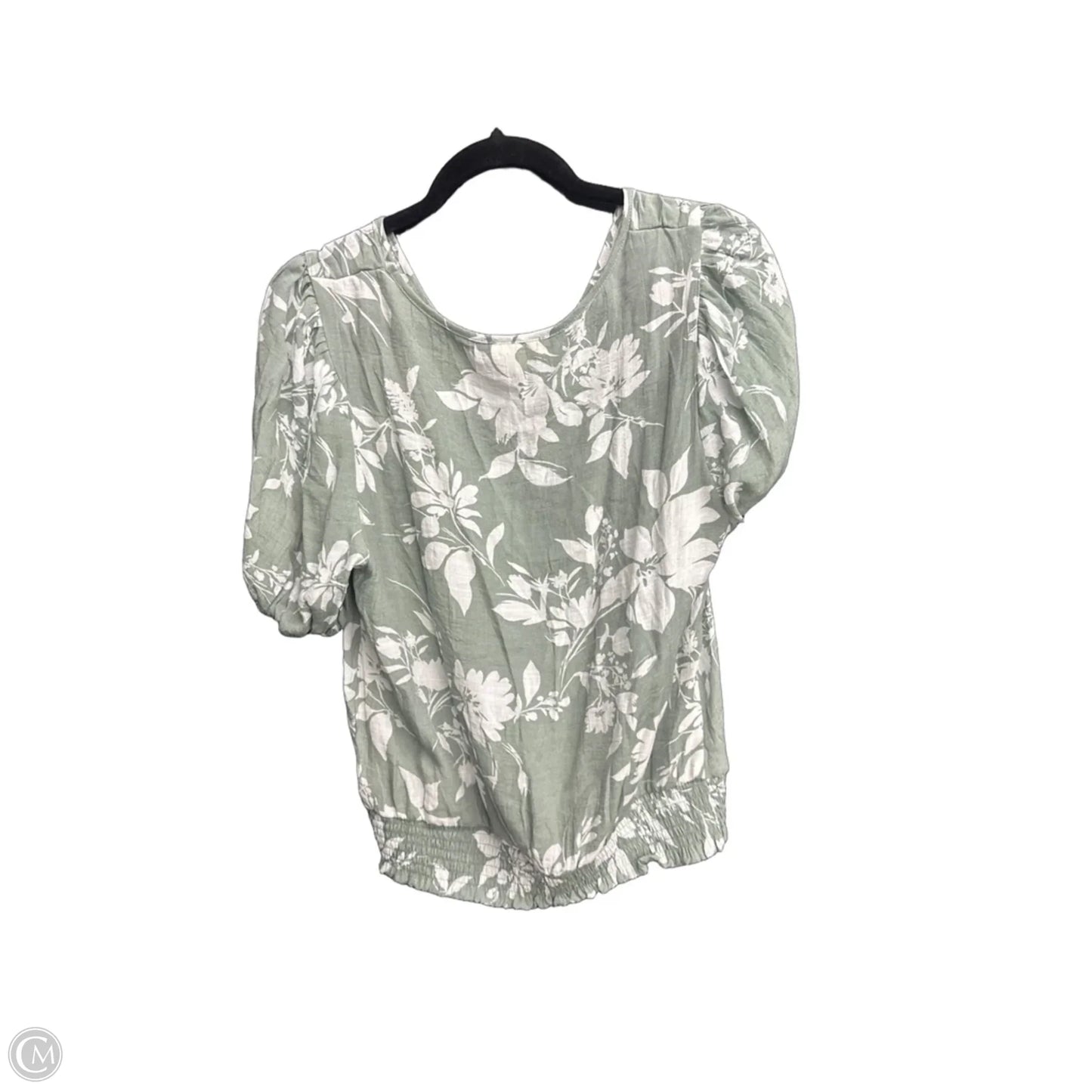 Blouse Short Sleeve By Indigo Rose In Green & White, Size: L
