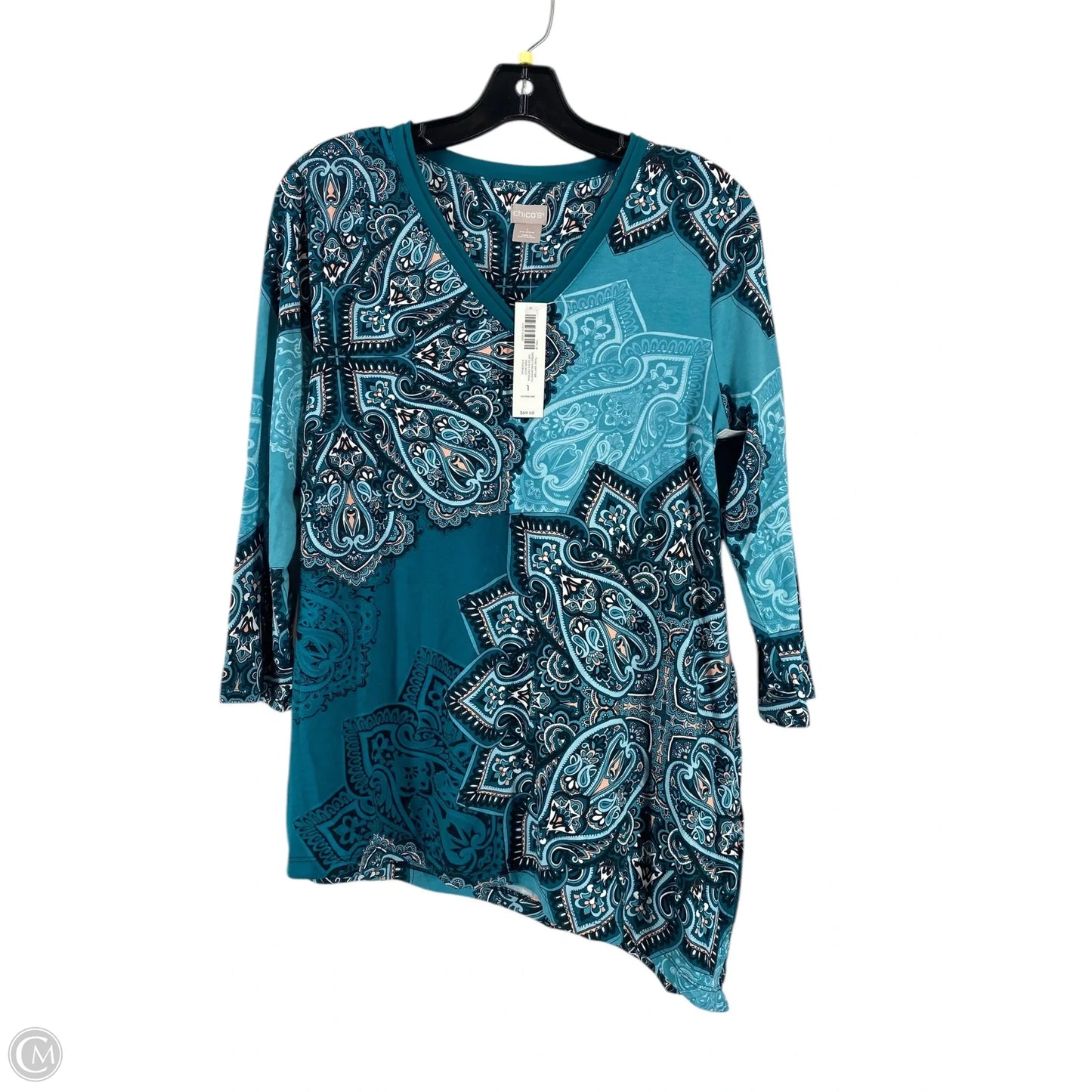 Top 3/4 Sleeve By Chicos In Blue, Size: 1x