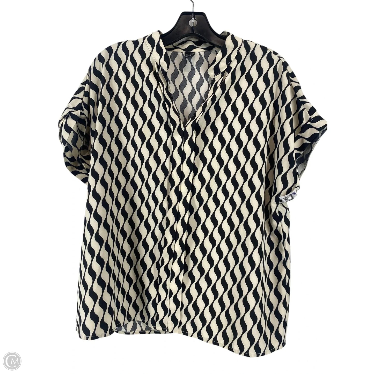 Top Short Sleeve By Shein In Black & Cream, Size: L