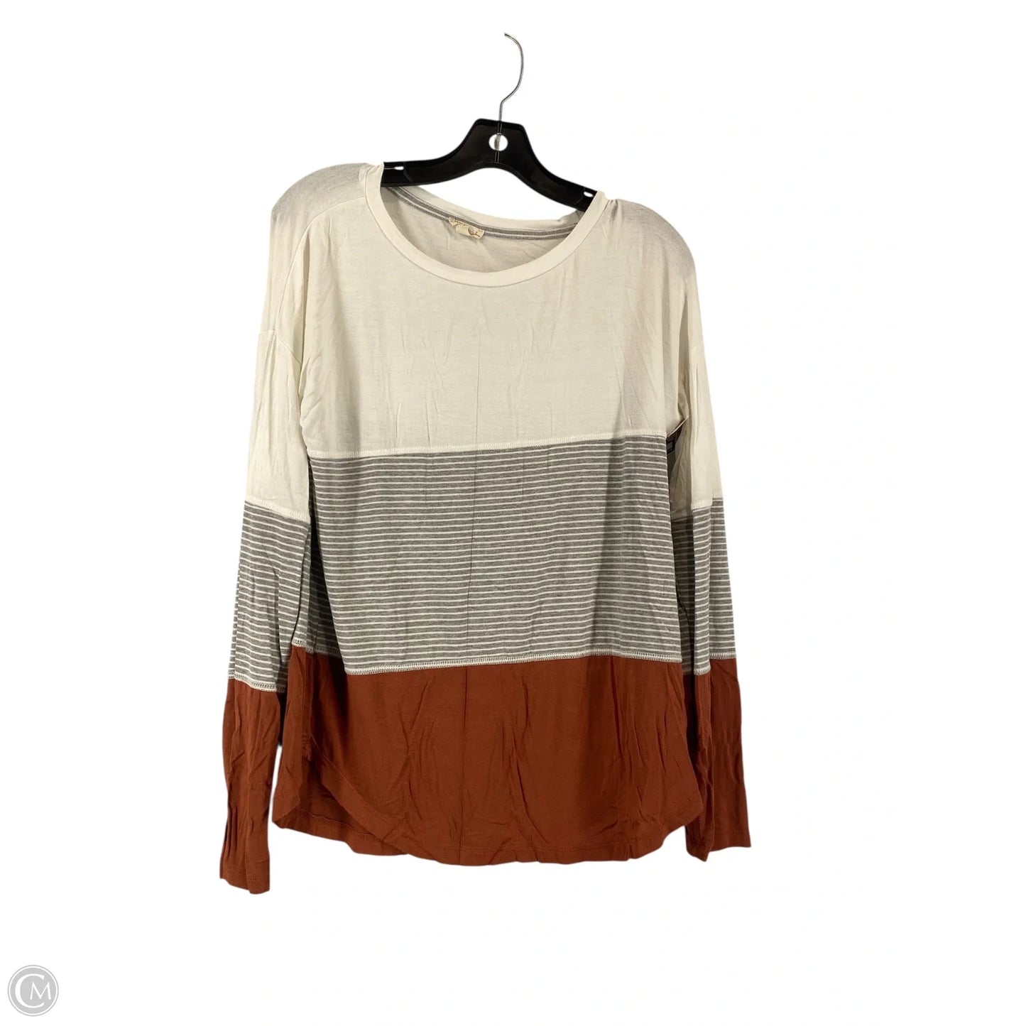 Top Long Sleeve By Hem & Thread In Grey & White, Size: S