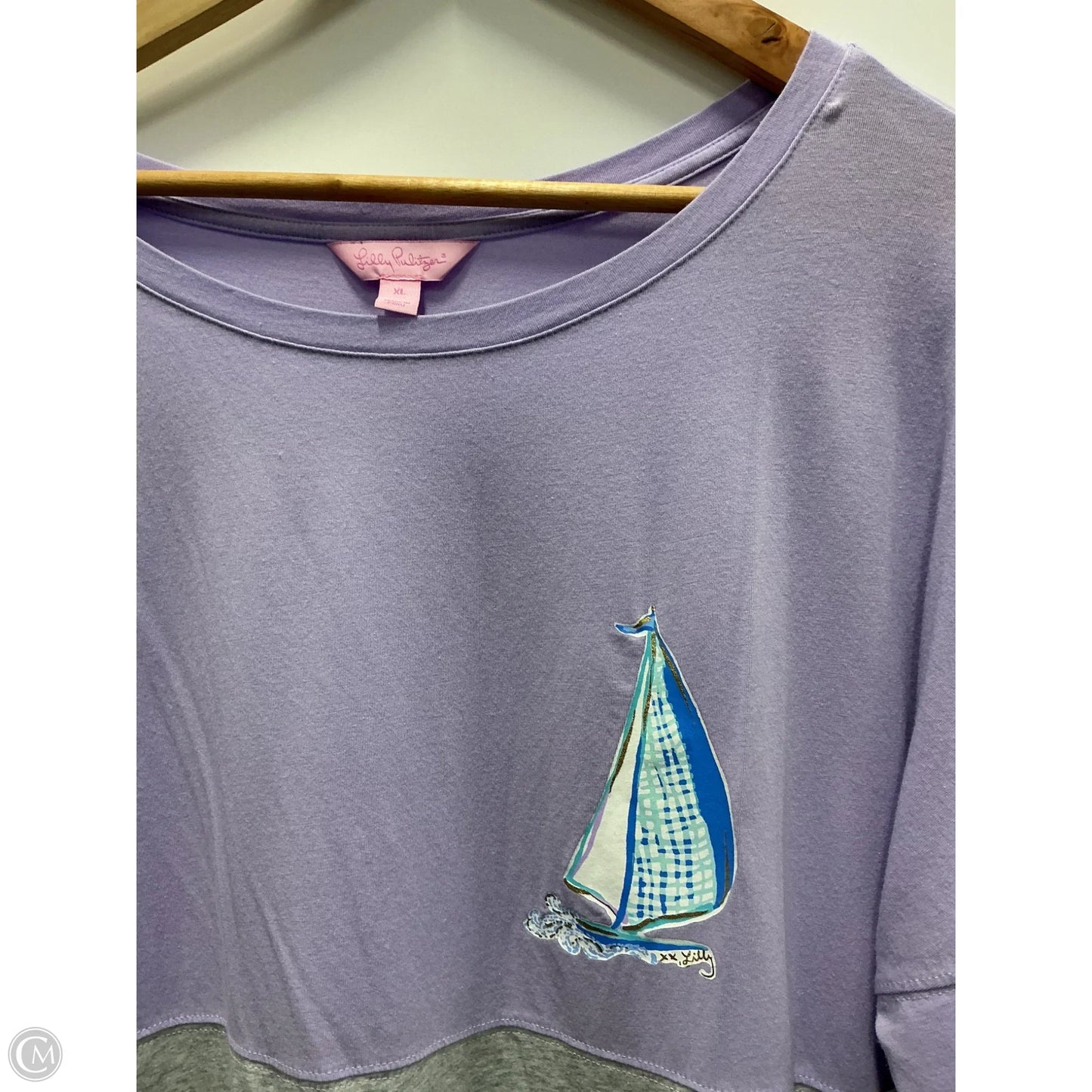 Top Long Sleeve Designer By Lilly Pulitzer In Grey & Purple, Size: Xl