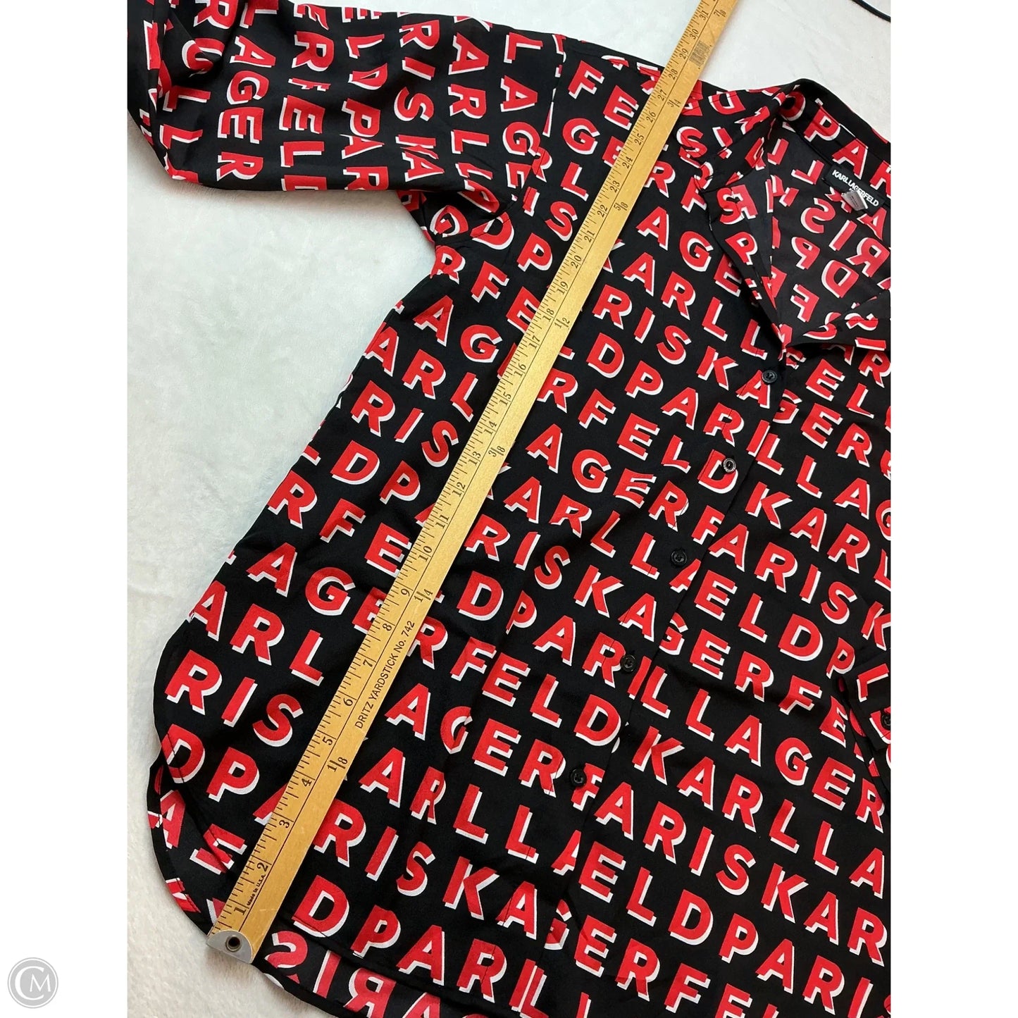 Top Long Sleeve Designer By Karl Lagerfeld In Black & Red, Size: M