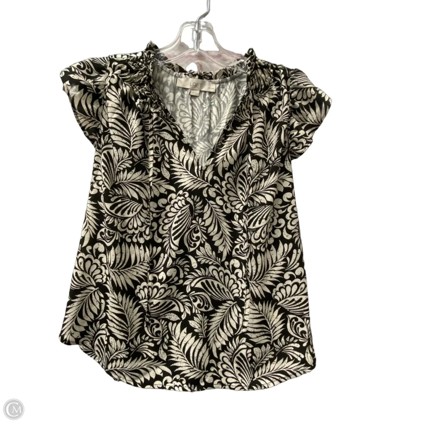 Top Short Sleeve By Loft In Black & Cream, Size: Xsp
