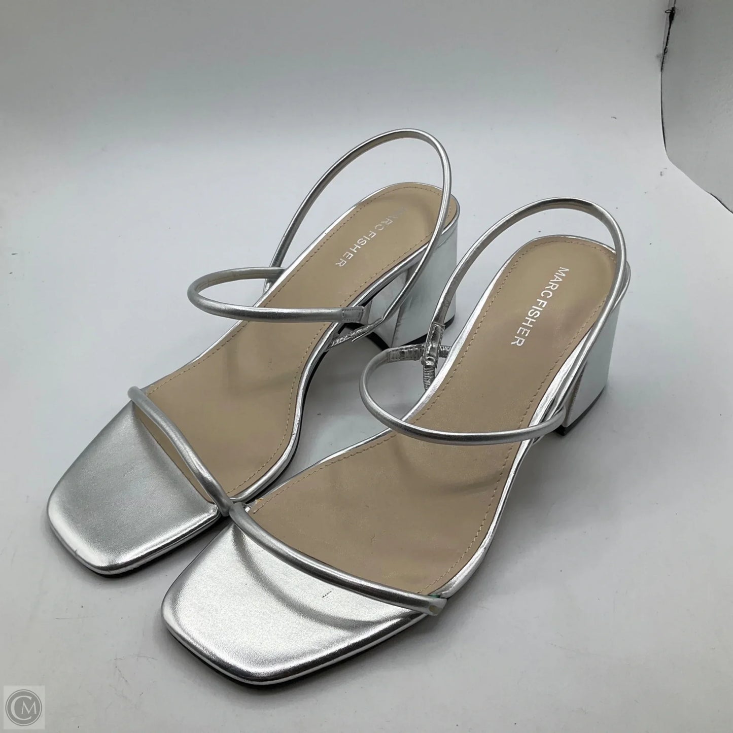 Sandals Heels Block By Marc Fisher In Silver, Size: 9