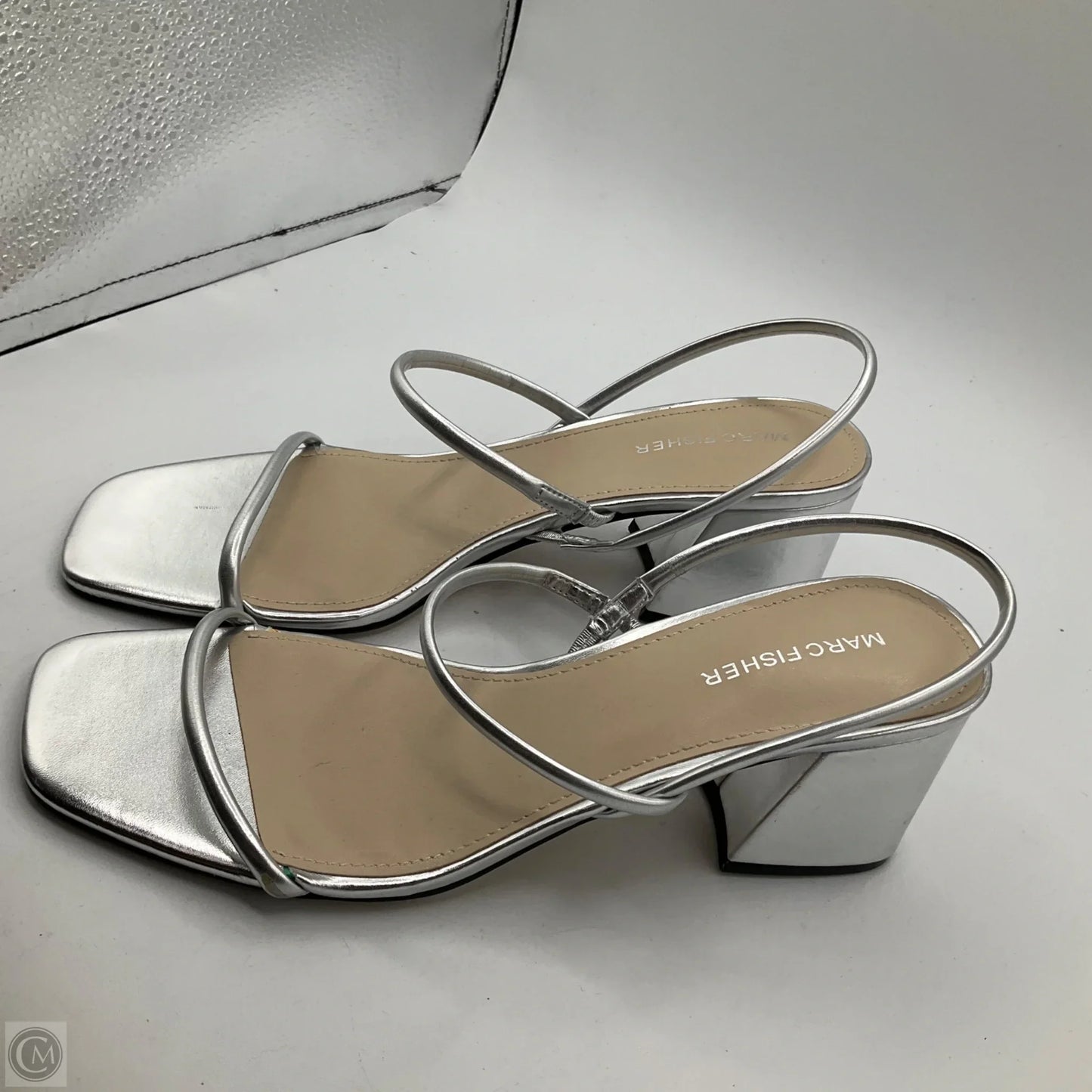 Sandals Heels Block By Marc Fisher In Silver, Size: 9